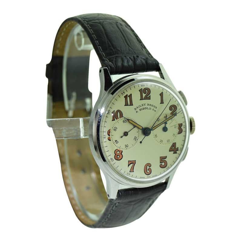 Gallet Chronograph for Bailey Banks and Biddle Art Deco Stainless Steel, 1940s 1