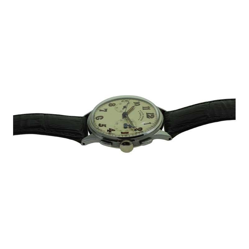 Gallet Chronograph for Bailey Banks and Biddle Art Deco Stainless Steel, 1940s 2