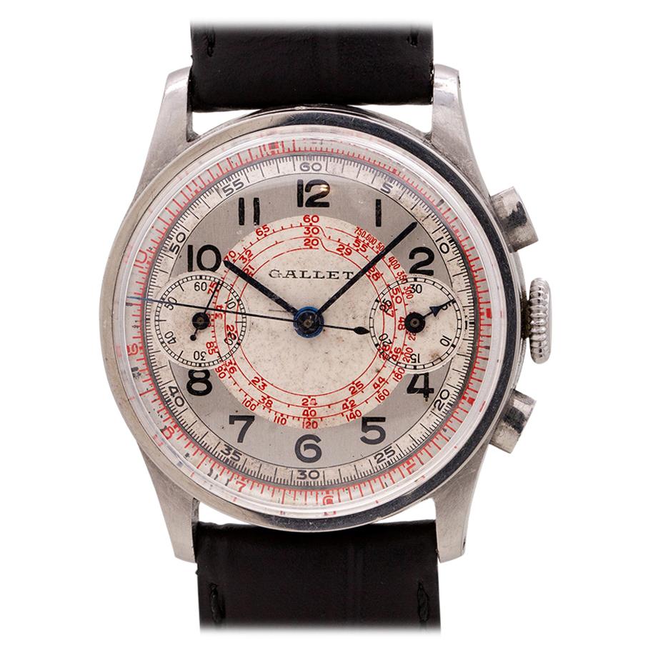 Gallet Millitary Style Chronograph Stainless Steel, circa 1940s For Sale