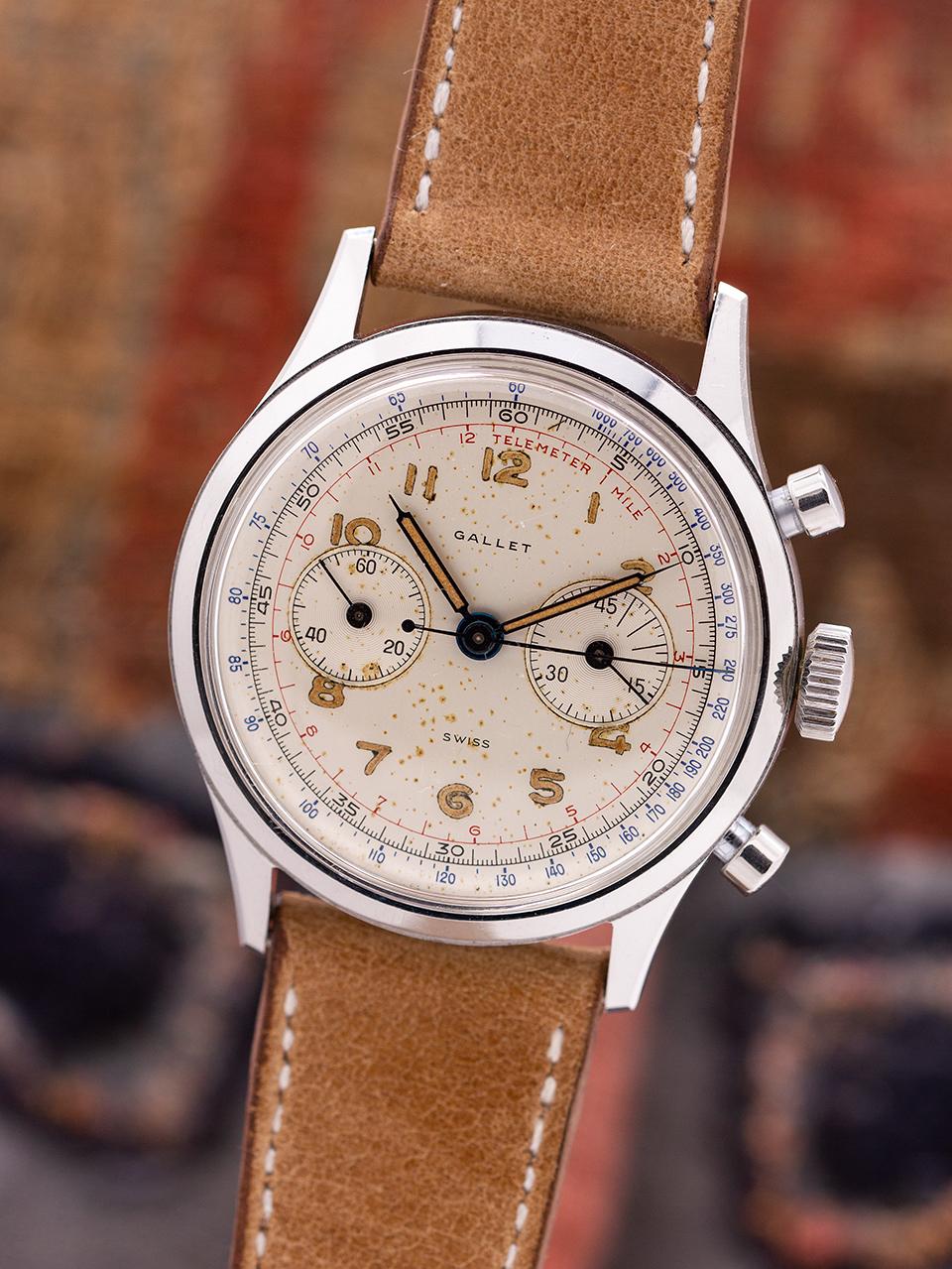 Men's Gallet stainless steel Excelsior Park Chronograph Manual wristwatch, circa 1950 For Sale