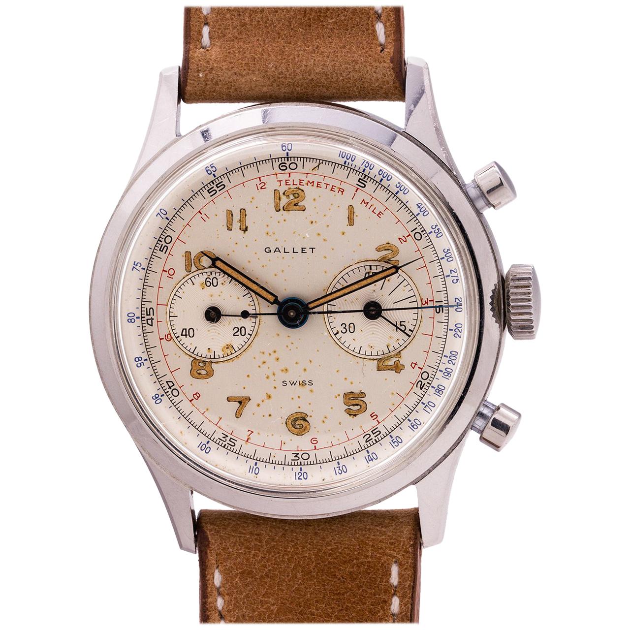 Gallet stainless steel Excelsior Park Chronograph Manual wristwatch, circa 1950 For Sale