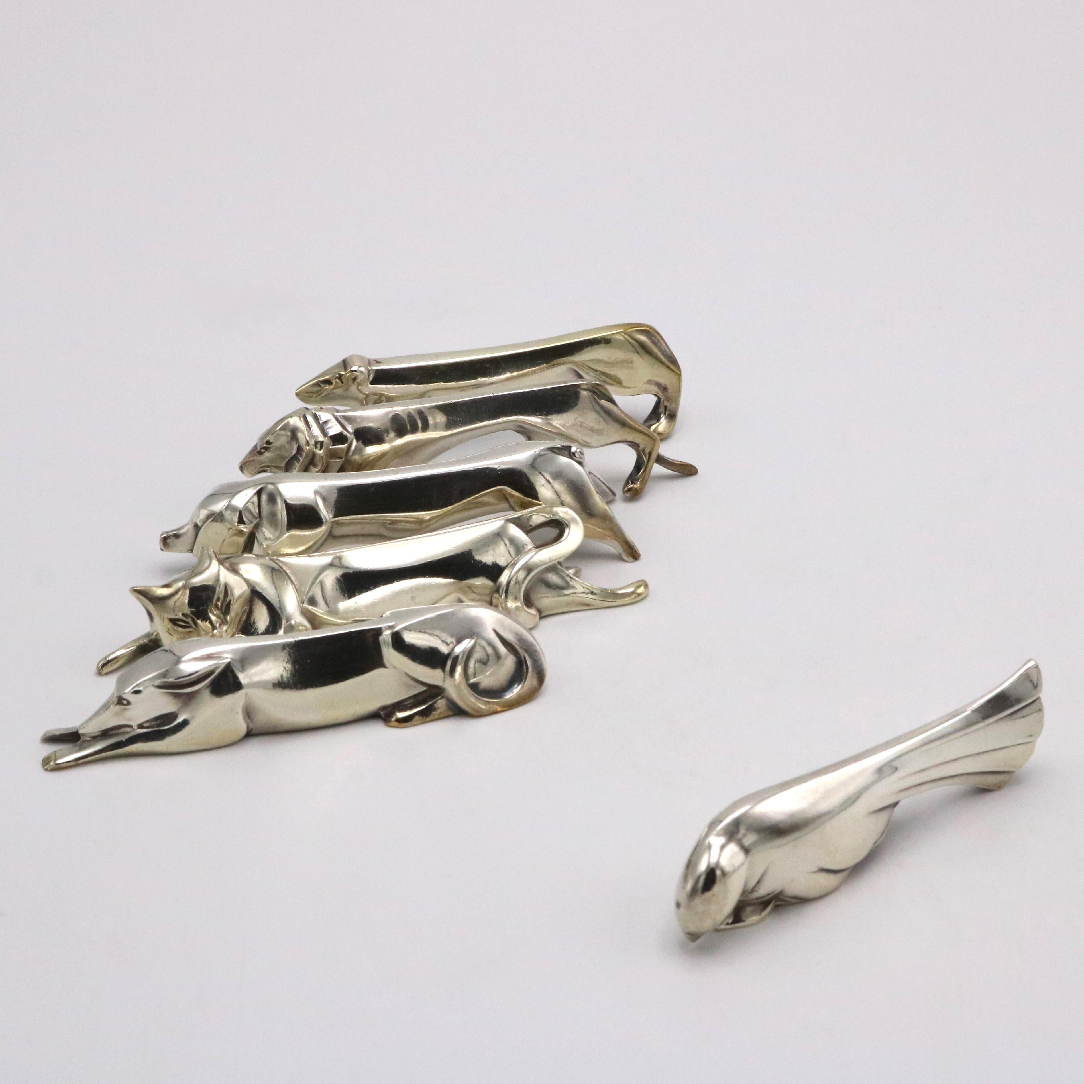 French “Gallia” Christofle Set Twelve Art Deco Period Animal Figure Knife Rests France