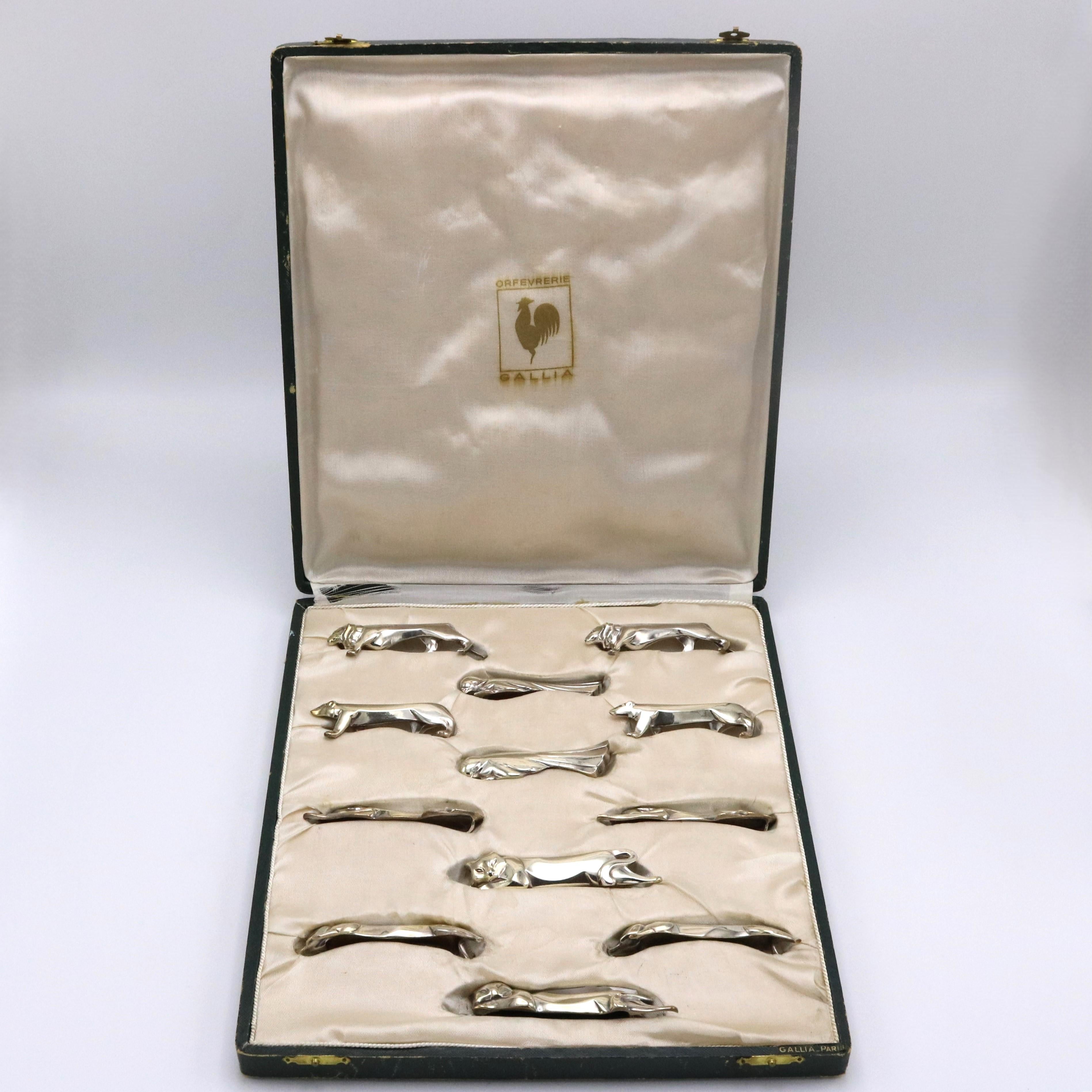 “Gallia” Christofle Set Twelve Art Deco Period Animal Figure Knife Rests France In Good Condition In New York, NY