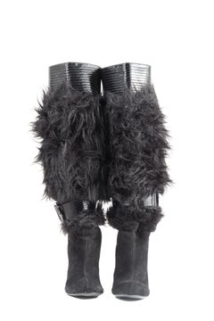 Galliano black faux fur suede boots, 2000s