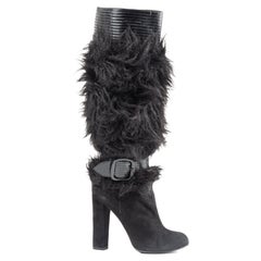 Galliano black faux fur suede boots, 2000s