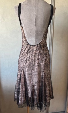 Galliano Black Lace Evening Dress with Nude Lining, Italian Size 40
