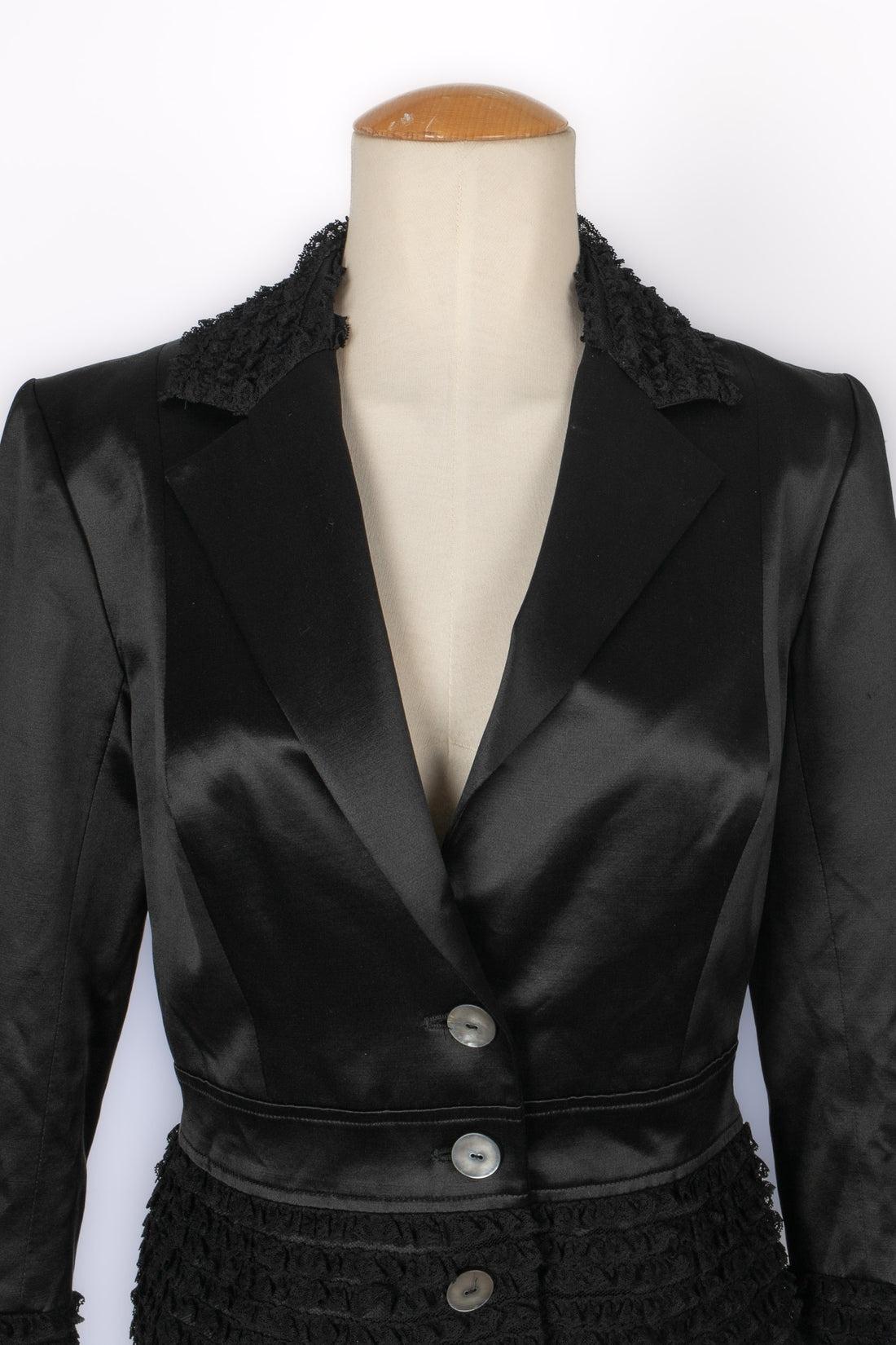 Donna Galliano Giacca in raso nero con colletto in pizzo, 2001 in vendita