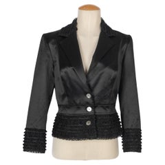 Galliano Black Satin Jacket with a Lace Collar, 2001