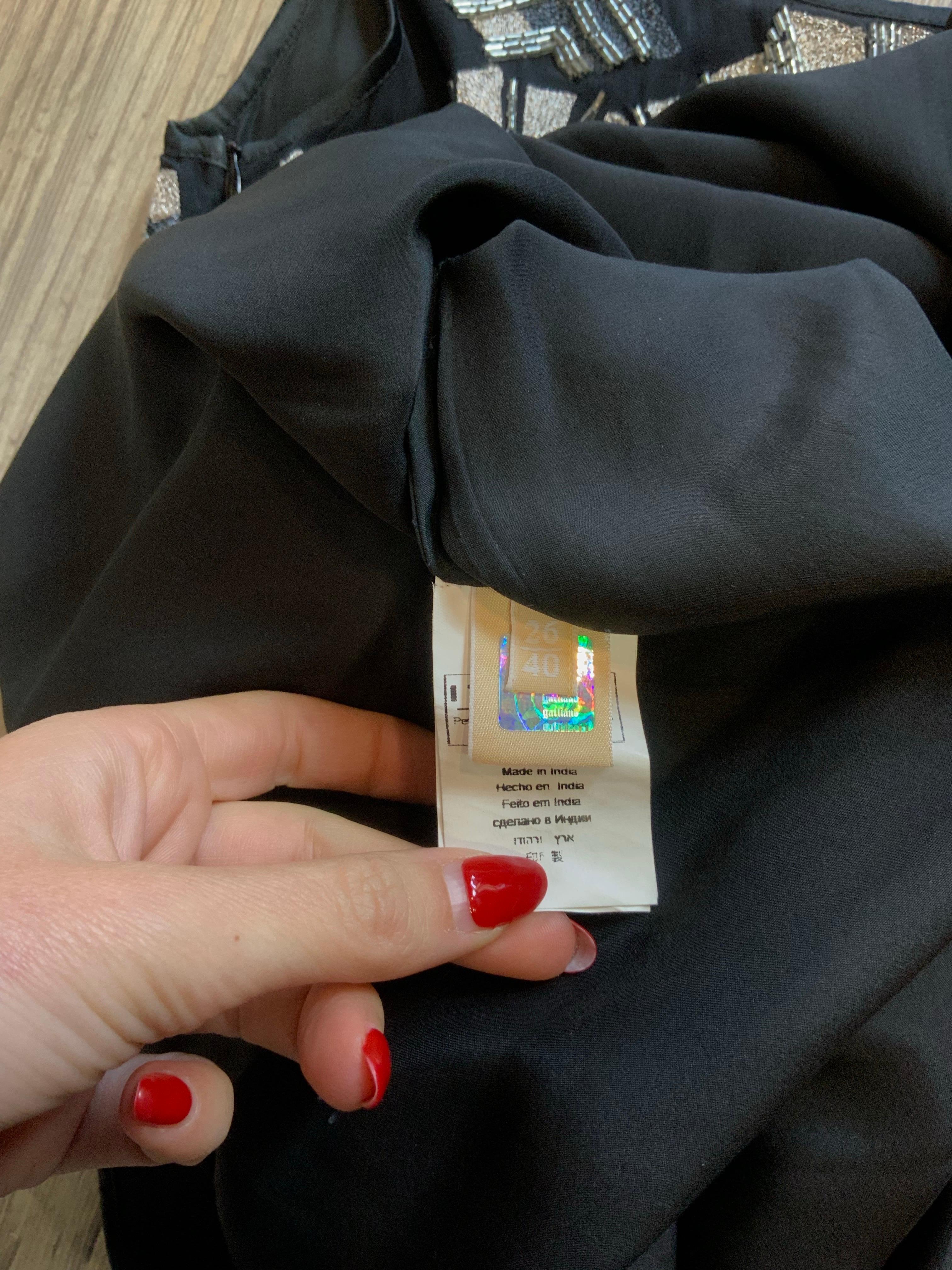 Galliano Black silk and sequins mini Dress For Sale 2