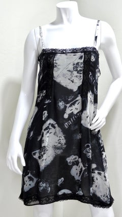Galliano Black/White Print Slip Dress