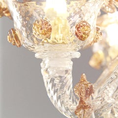 Artistic Rich Chandelier, 6 Arms Clear Murano Glass, Color Details by Multiforme