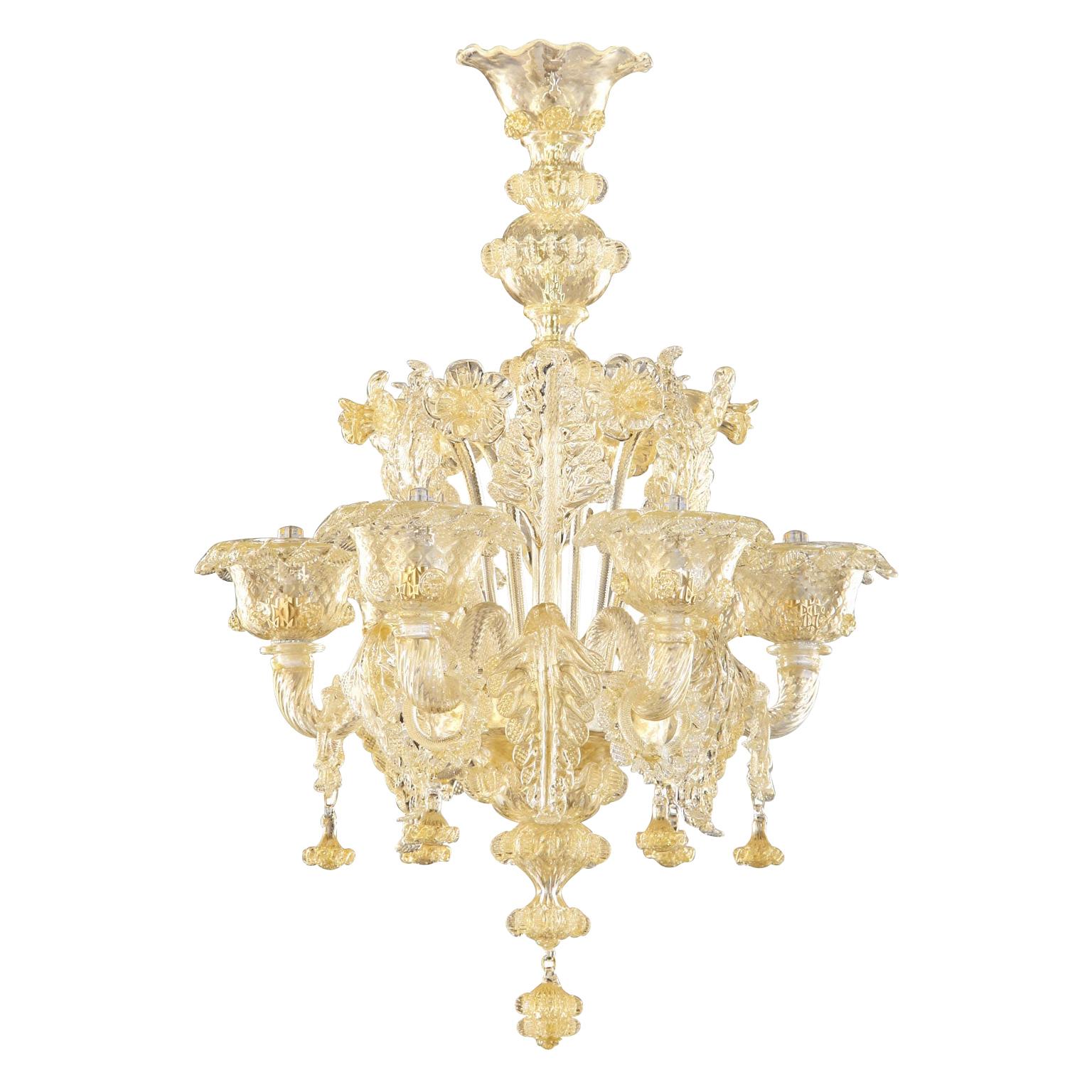 6armiger Kronleuchter aus Gold-Muranoglas von Multiforme, künstlerischer Luxus  im Angebot