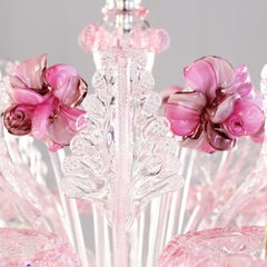 Artistic rich Chandelier, 6 arms Crystal, Pink Murano Glass by Multiforme