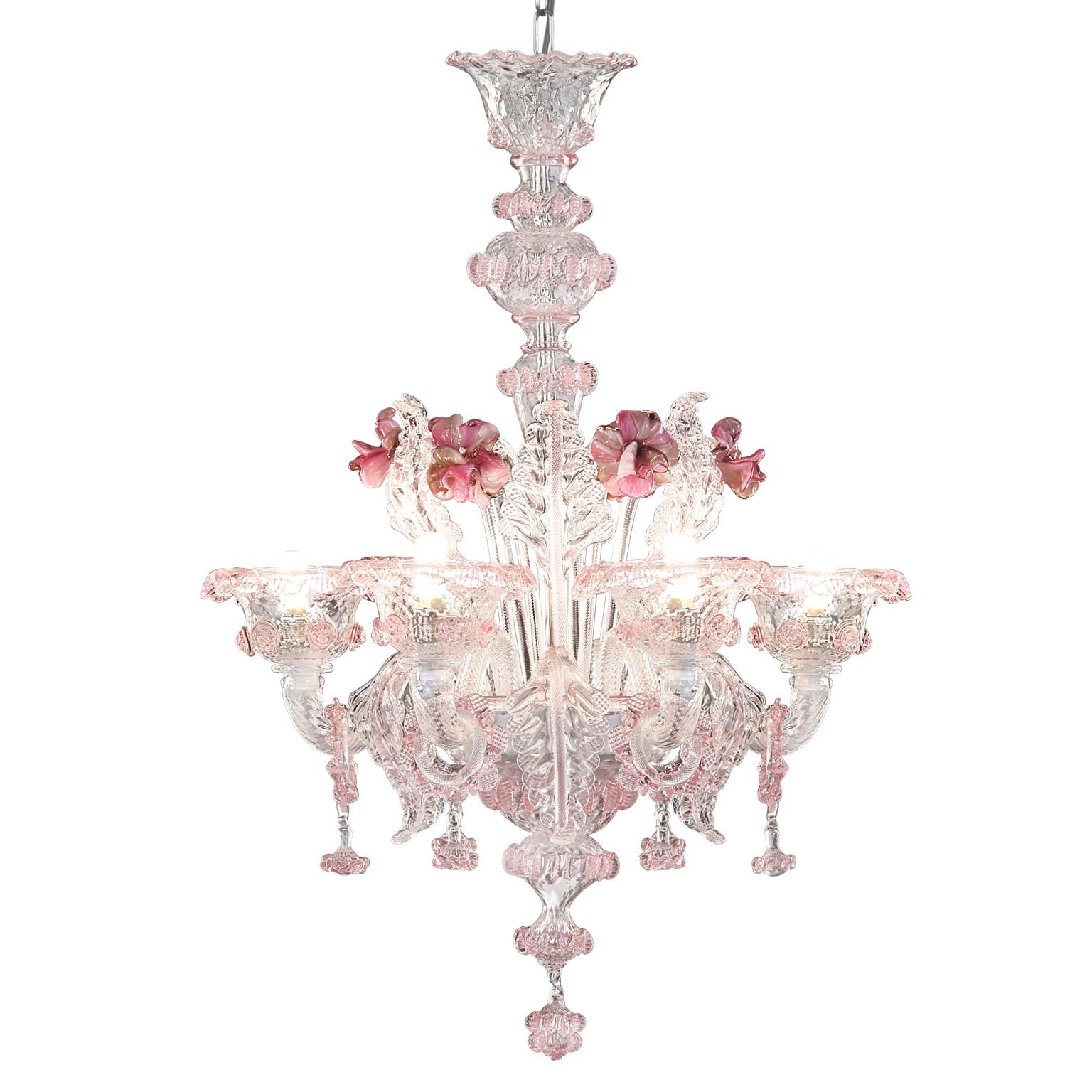 Araña rica en arte, cristal de 6 brazos, cristal de Murano rosa by Multiforme en Nuevo estado para la venta en Trebaseleghe, IT