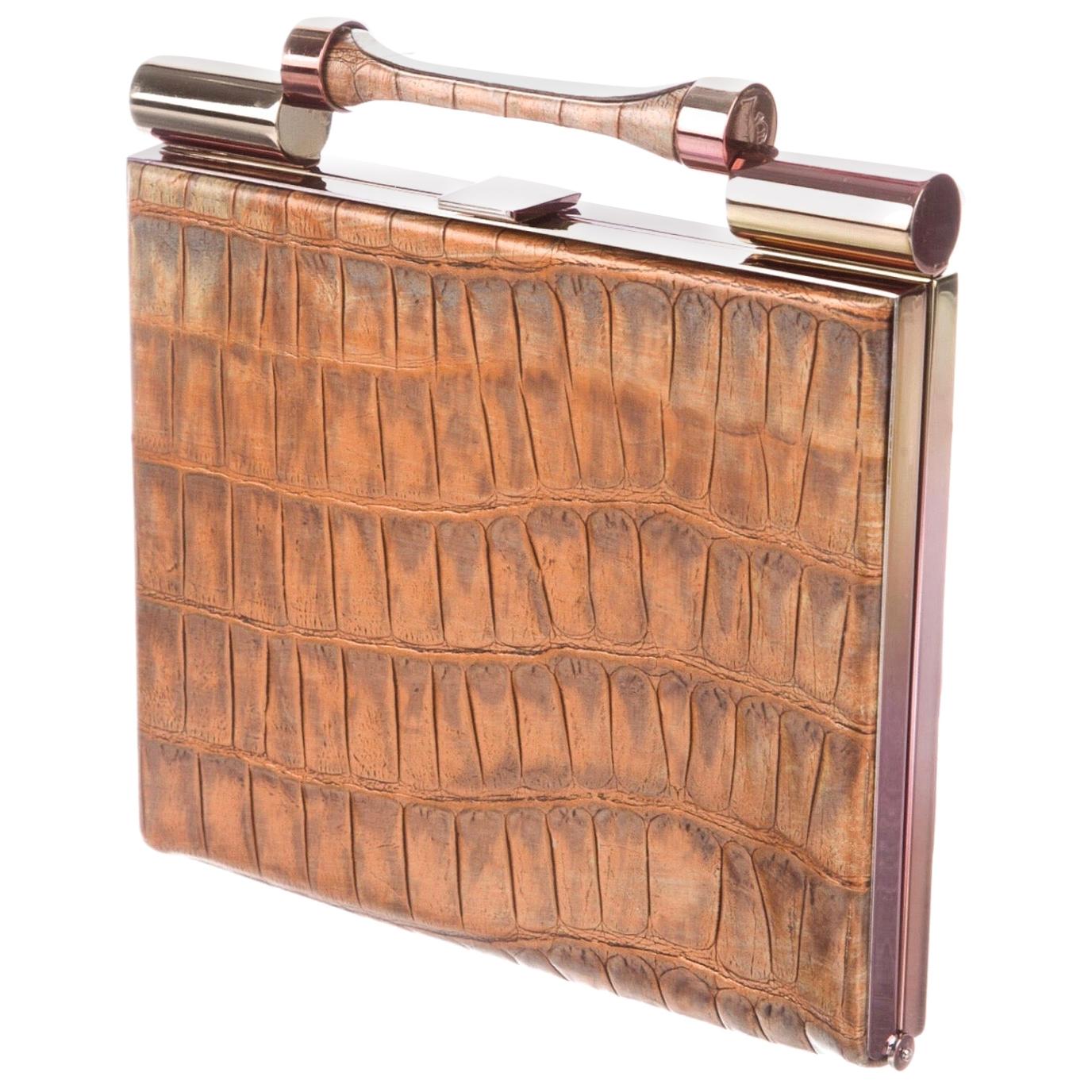 Galliano Croc Embossed Leather Clutch 