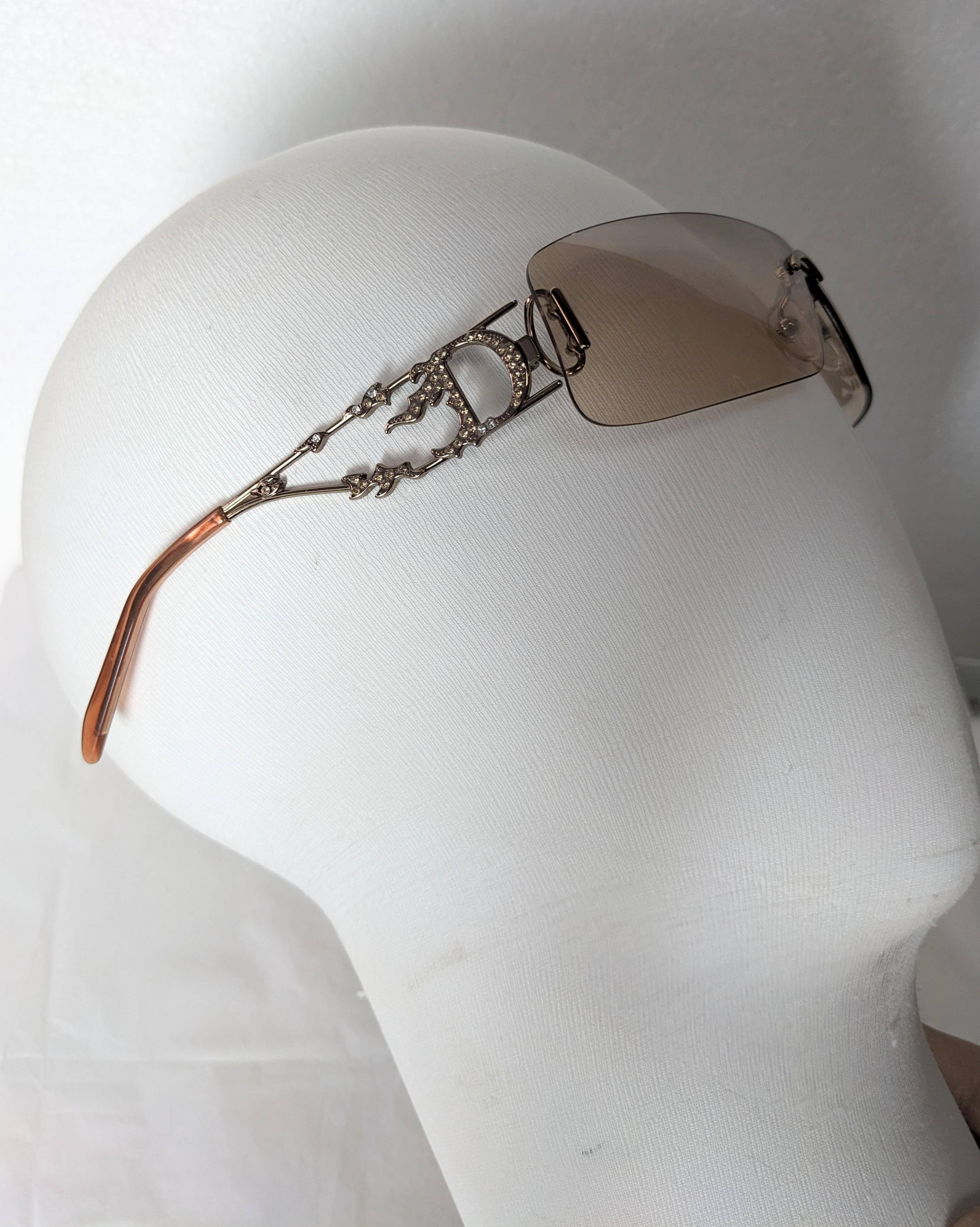 Galliano Dior Logo Sunglasses, Pave Flame Fire Frames, Y2K For Sale 8