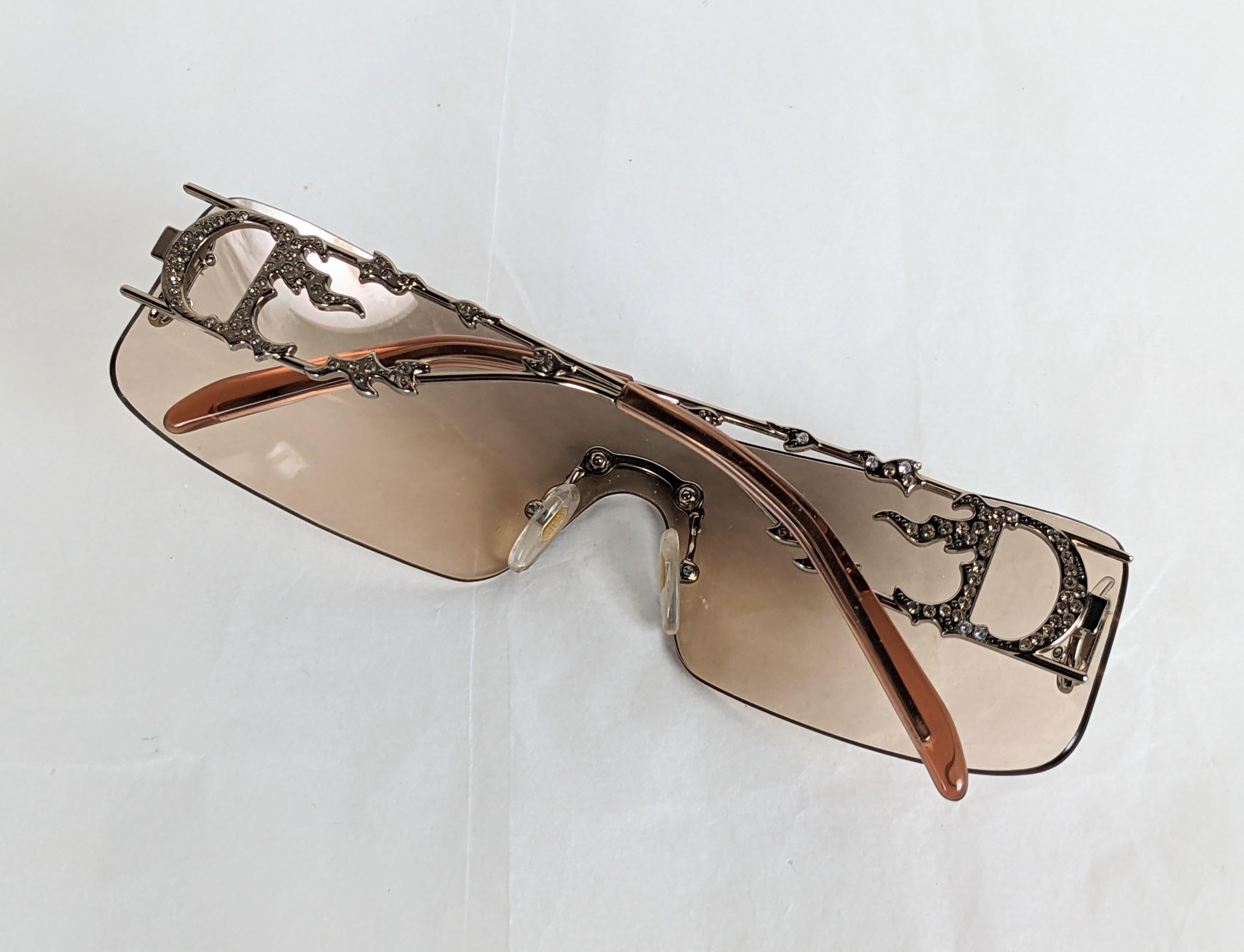 Galliano Dior Logo Sunglasses, Pave Flame Fire Frames, Y2K In Good Condition For Sale In New York, NY