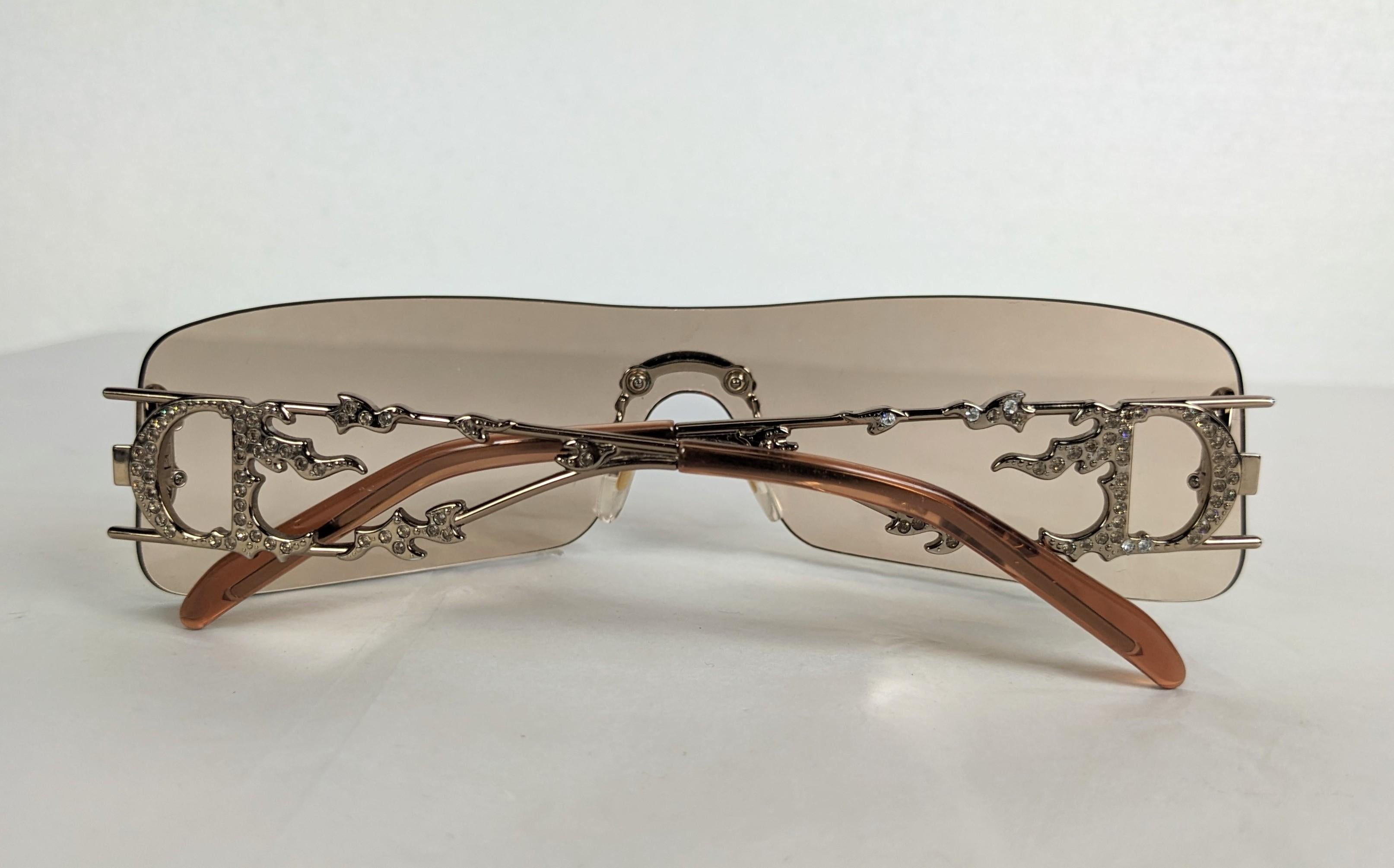 Women's or Men's Galliano Dior Logo Sunglasses, Pave Flame Fire Frames, Y2K For Sale