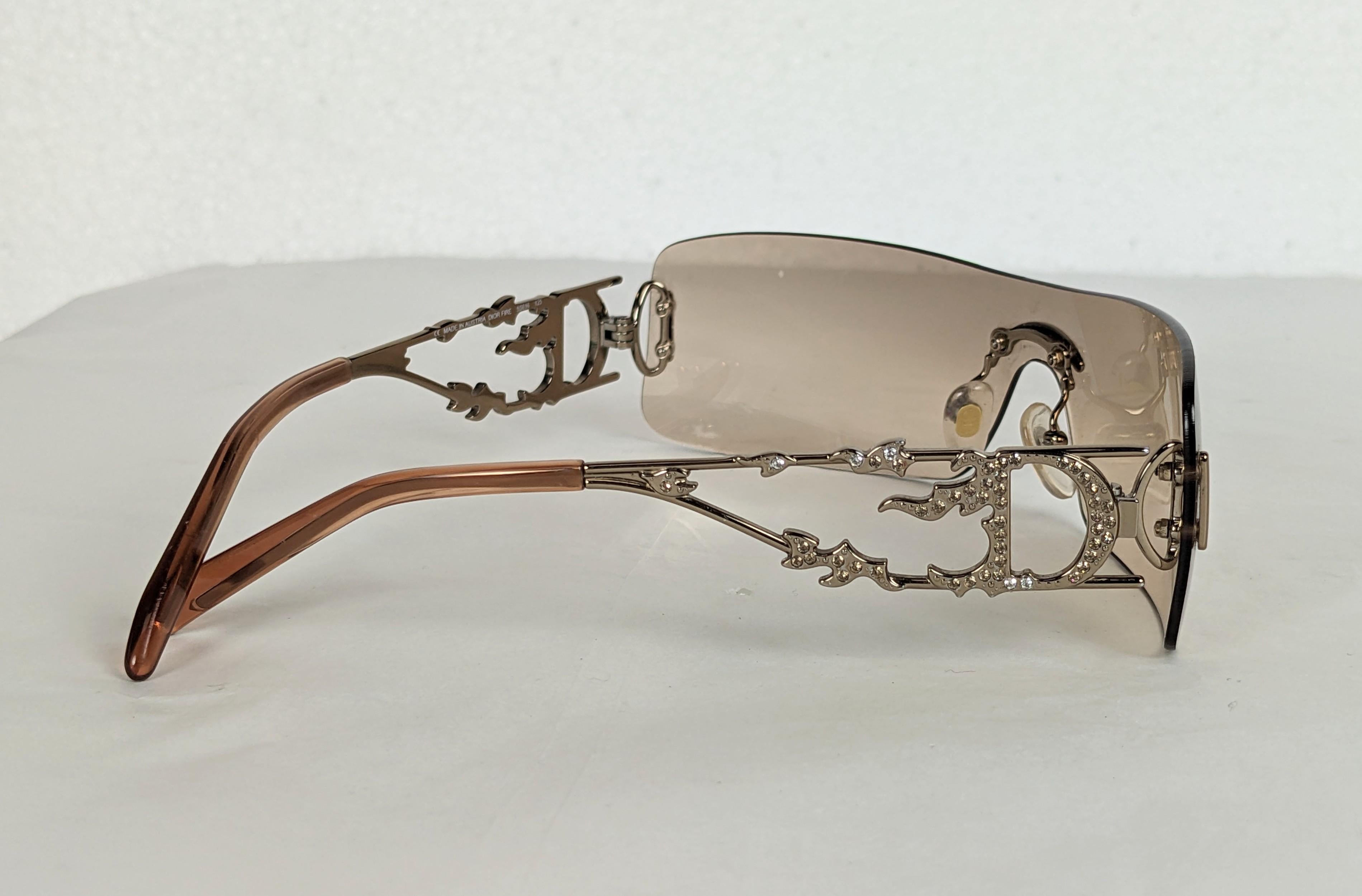 Galliano Dior Logo Sunglasses, Pave Flame Fire Frames, Y2K For Sale 2