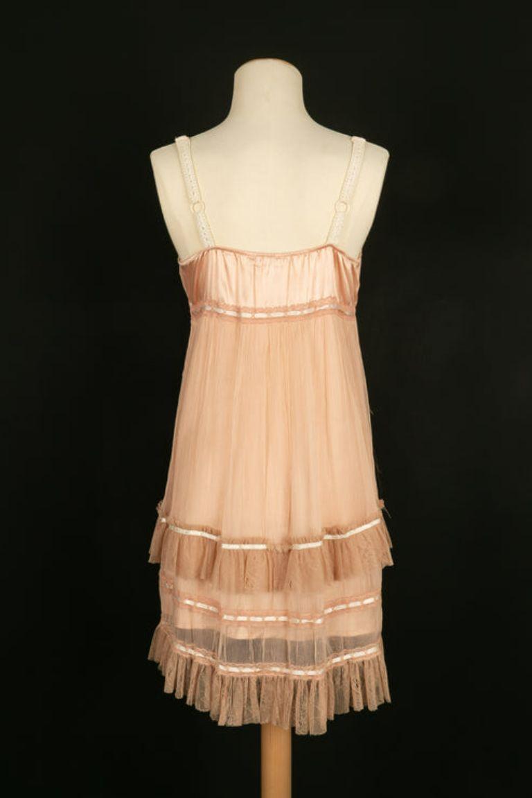 Beige Galliano Dress in Powder Pink Muslin, Size 40 For Sale