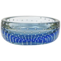 Galliano Ferro Murano Blue Sommerso Bullicante Art Glass Bowl