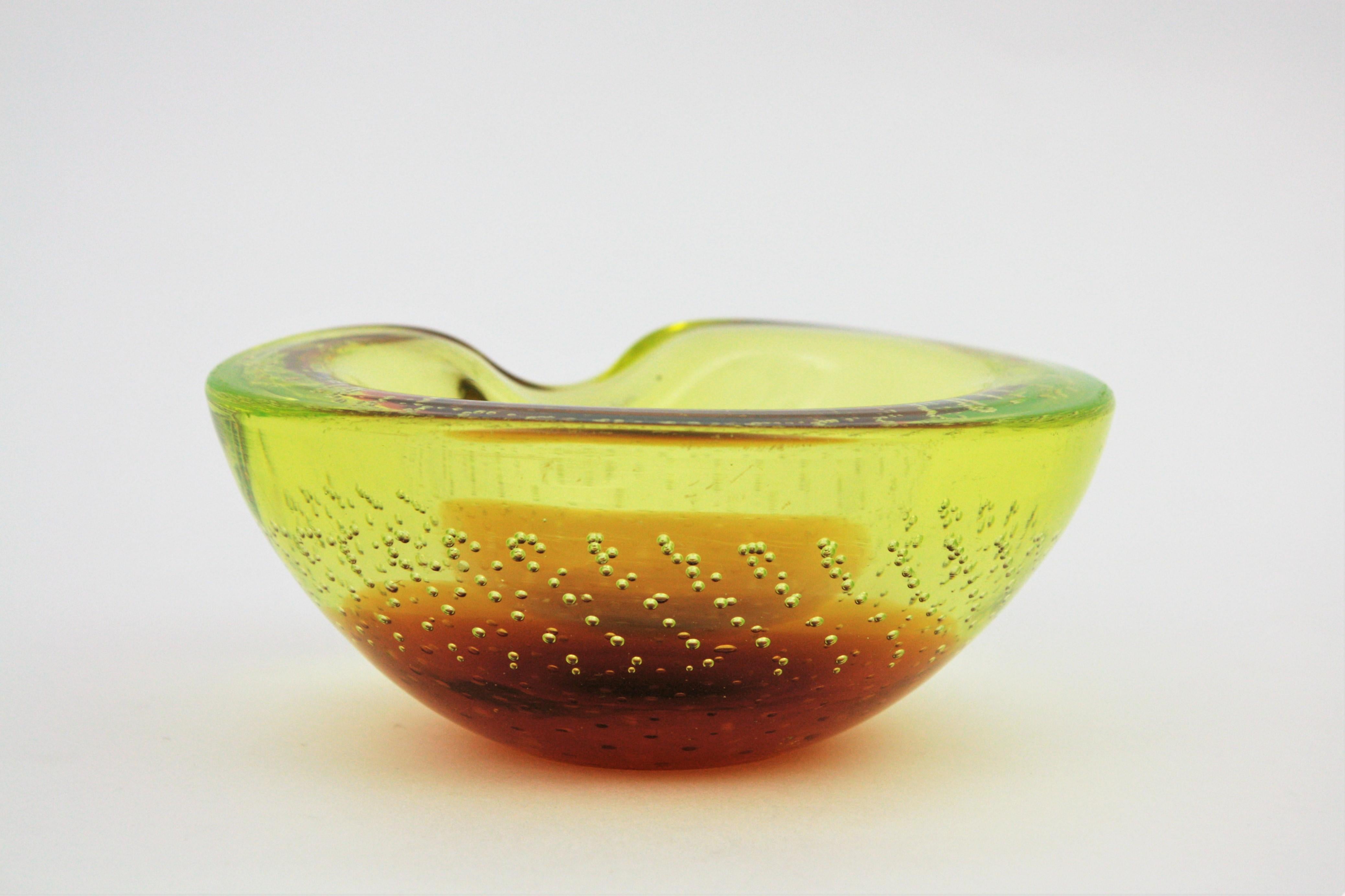 Galliano Ferro Murano Yellow Amber Bullicante Glass Bowl / Ashtray For Sale 2