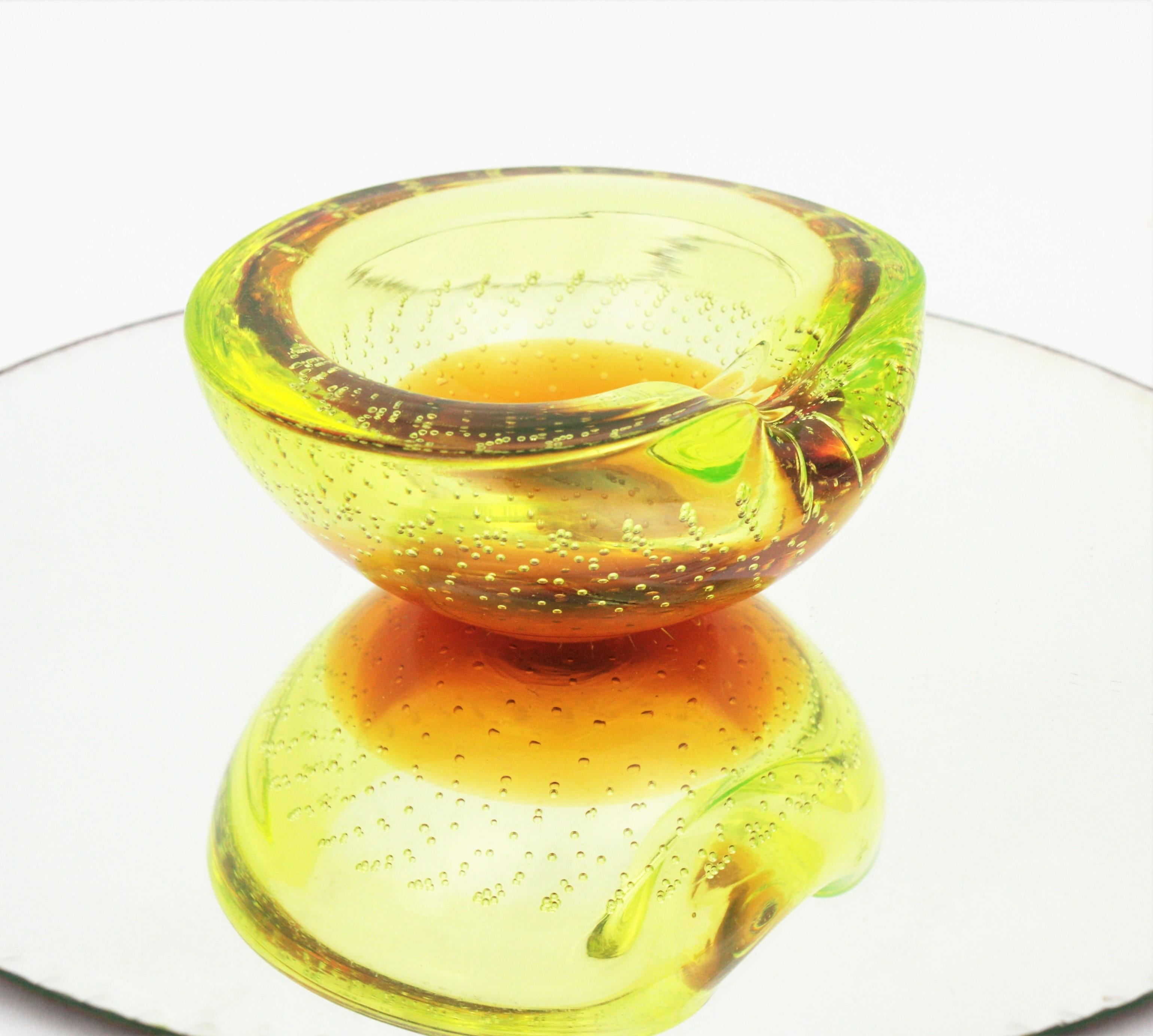 Galliano Ferro Murano Yellow Amber Bullicante Glass Bowl / Ashtray For Sale 4