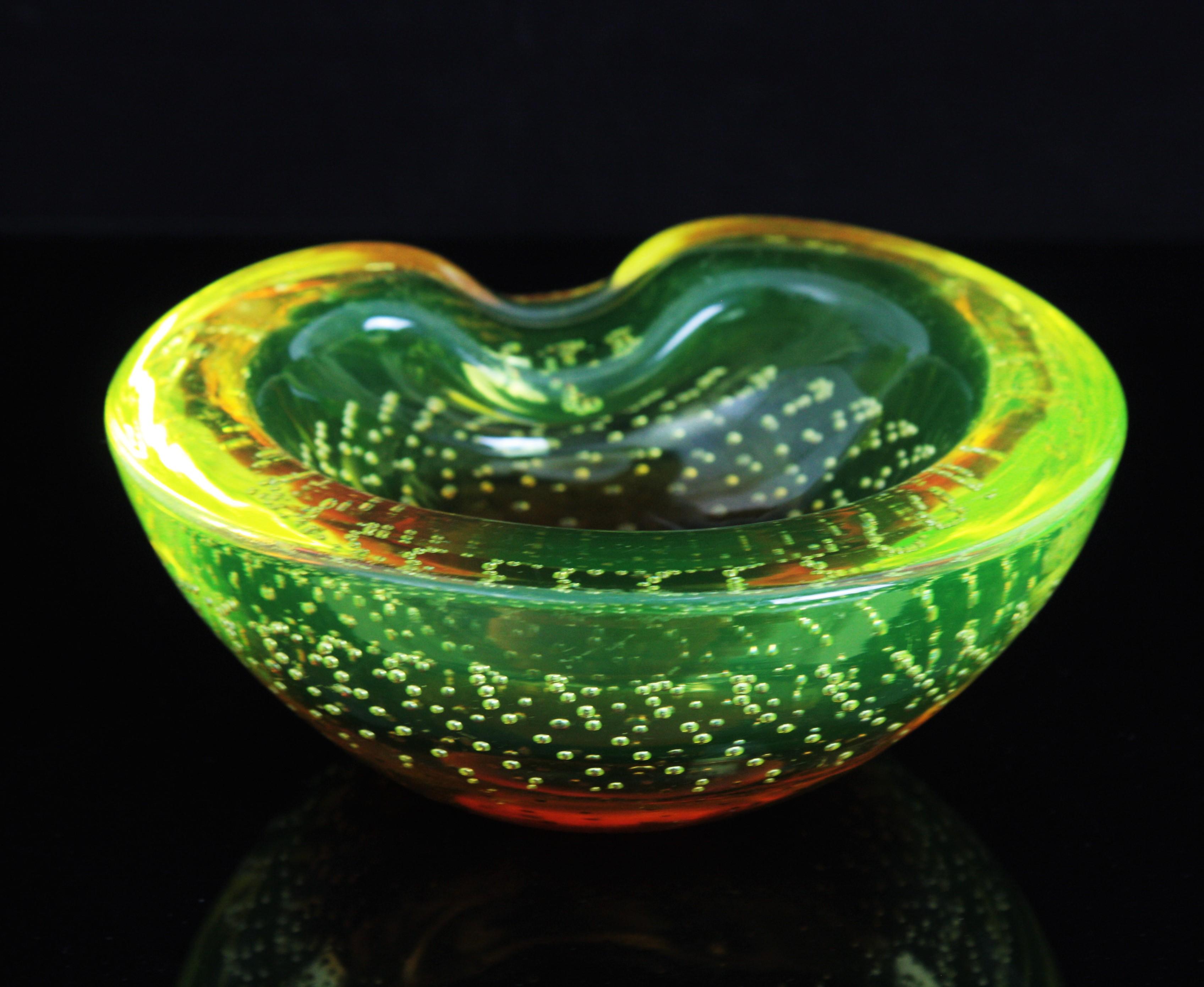 Galliano Ferro Murano Yellow Amber Bullicante Glass Bowl / Ashtray For Sale 6