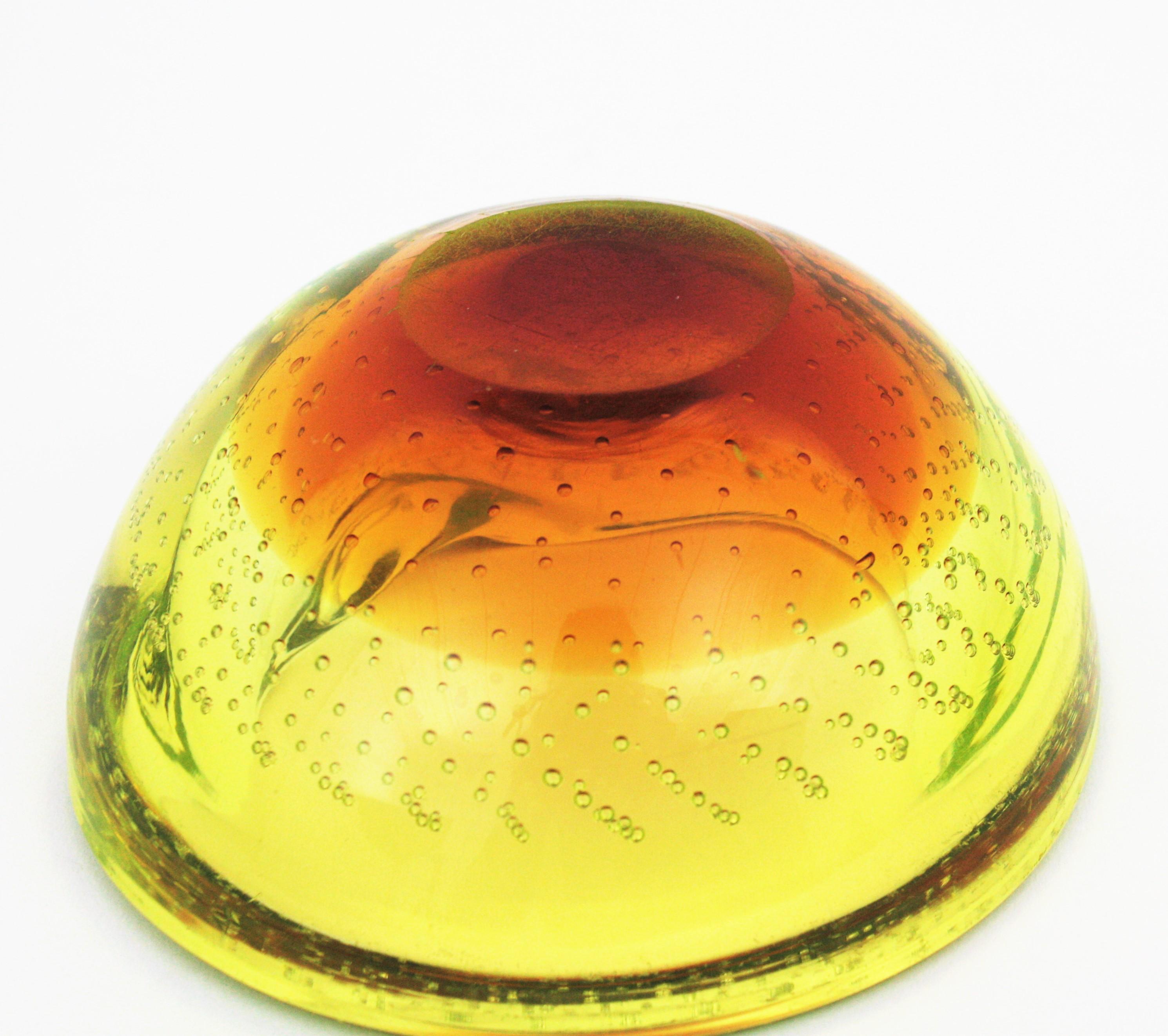 Galliano Ferro Murano Yellow Amber Bullicante Glass Bowl / Ashtray For Sale 8