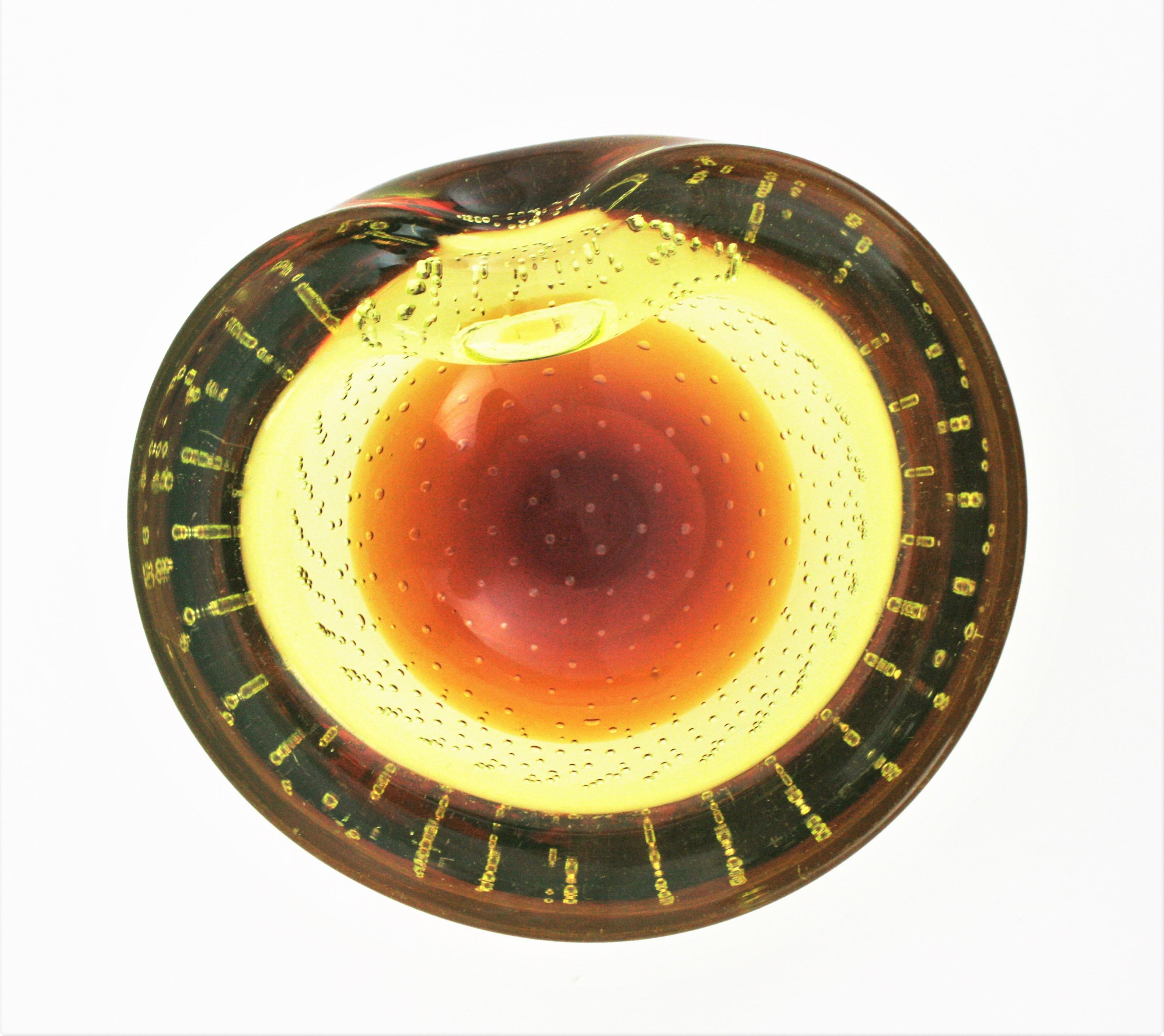 Italian Galliano Ferro Murano Yellow Amber Bullicante Glass Bowl / Ashtray For Sale