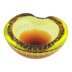 Galliano Ferro Murano Yellow Amber Bullicante Glass Bowl / Ashtray
