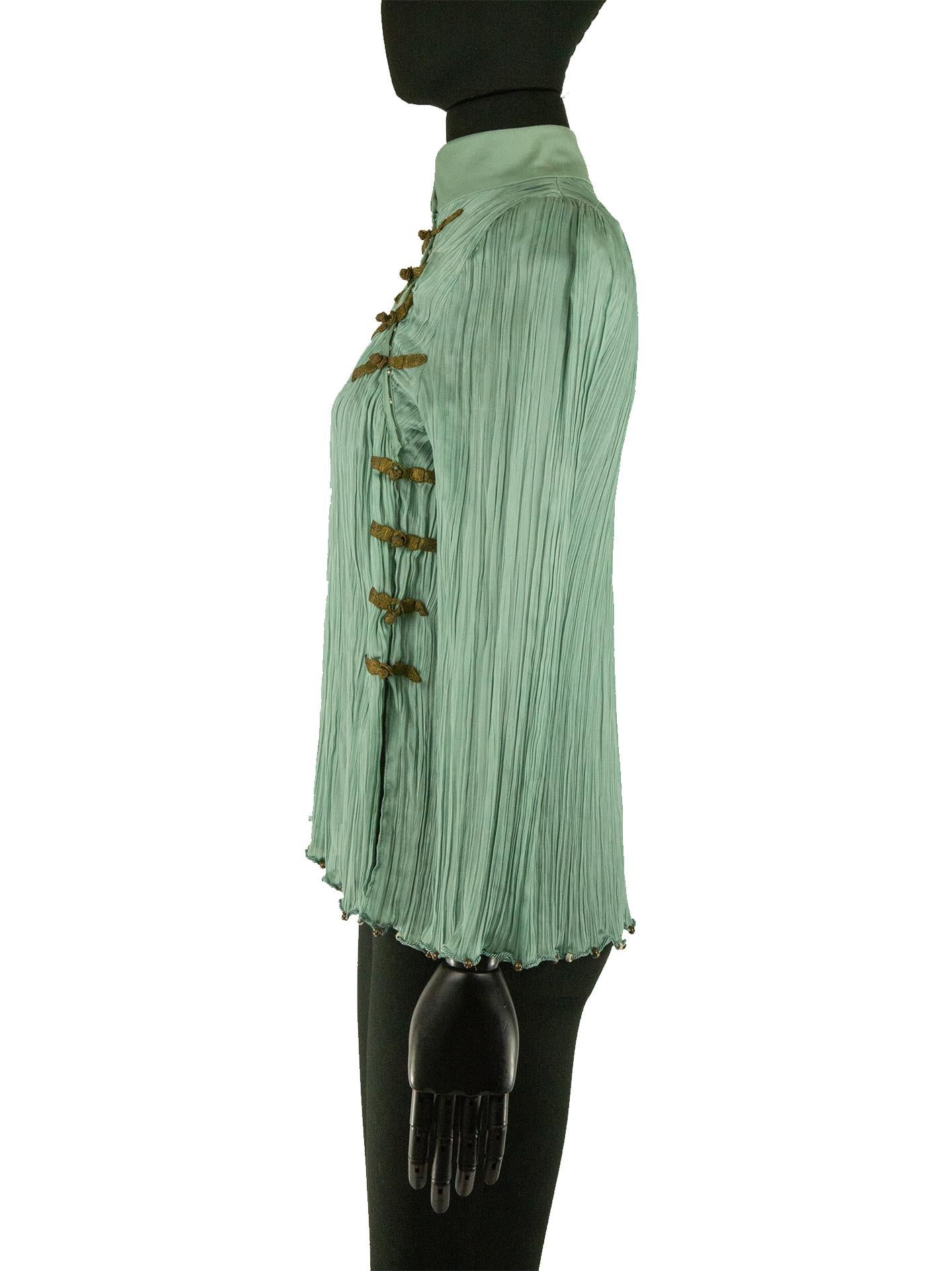 Galliano For Dior 1999 Green Silk Cheongsam Blouse In Good Condition In London, GB