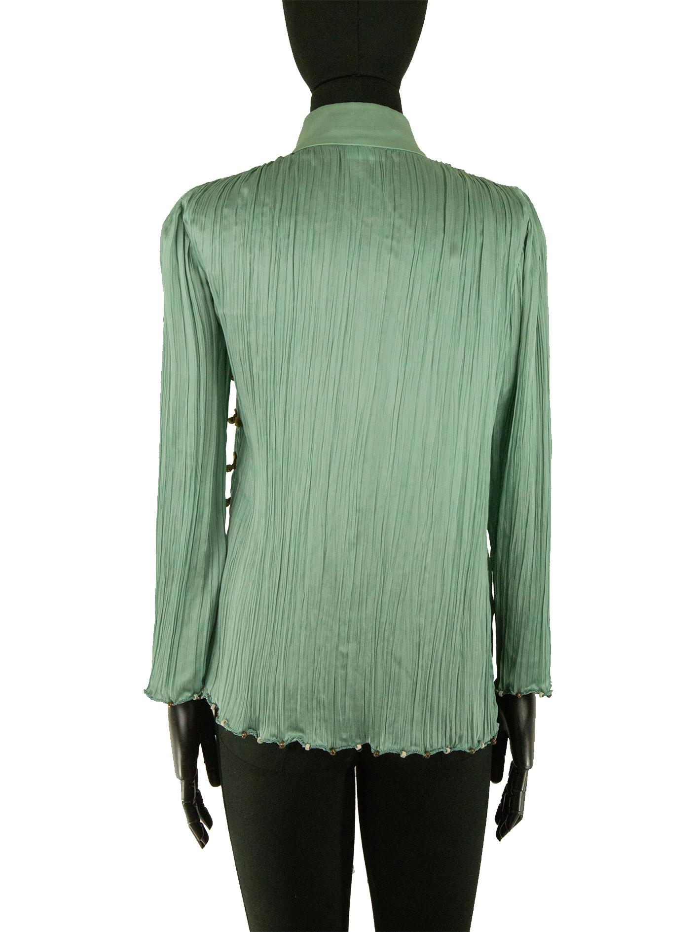 Women's Galliano For Dior 1999 Green Silk Cheongsam Blouse