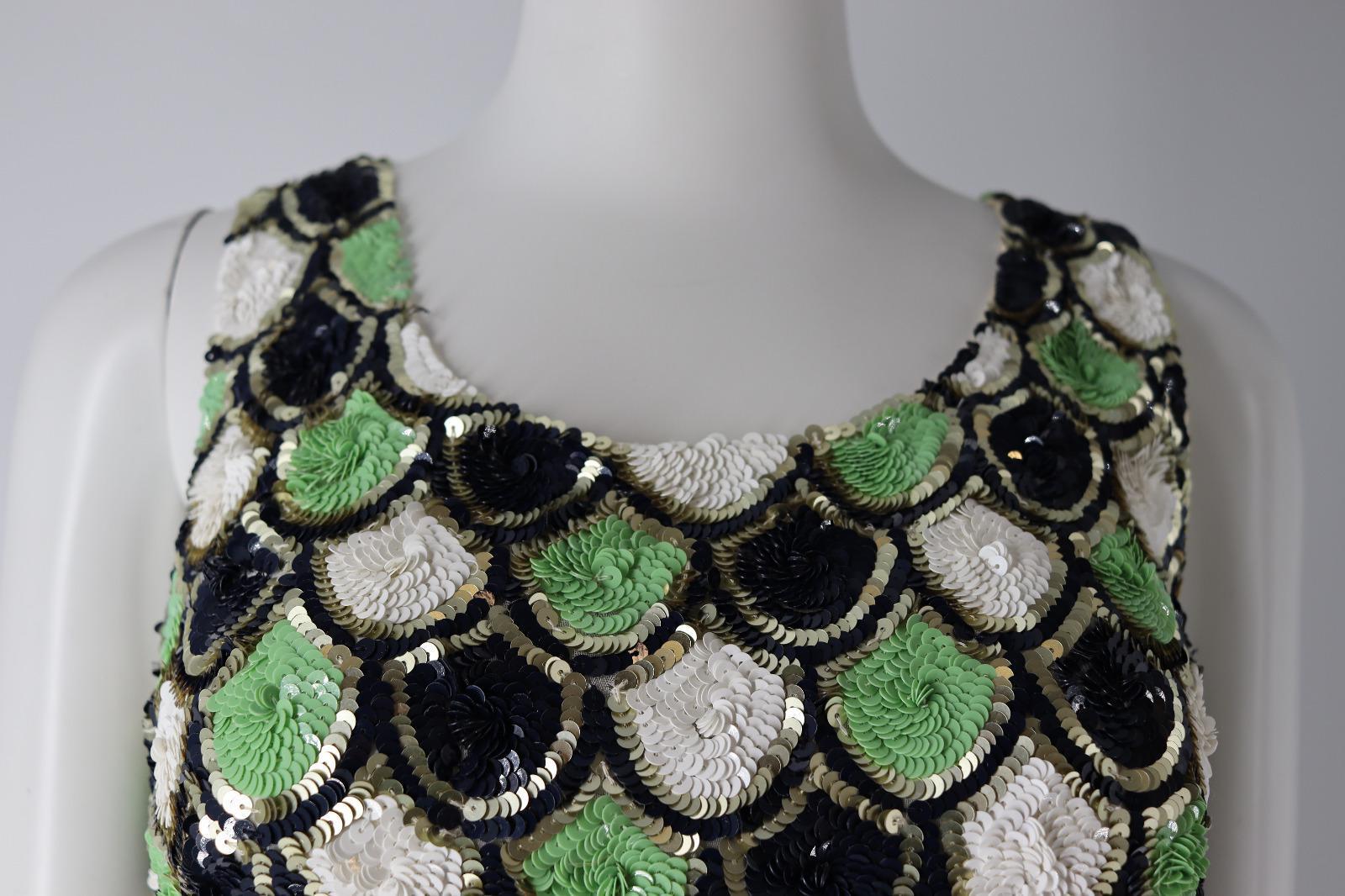 Galliano Green Black And White Dress Sequins 1