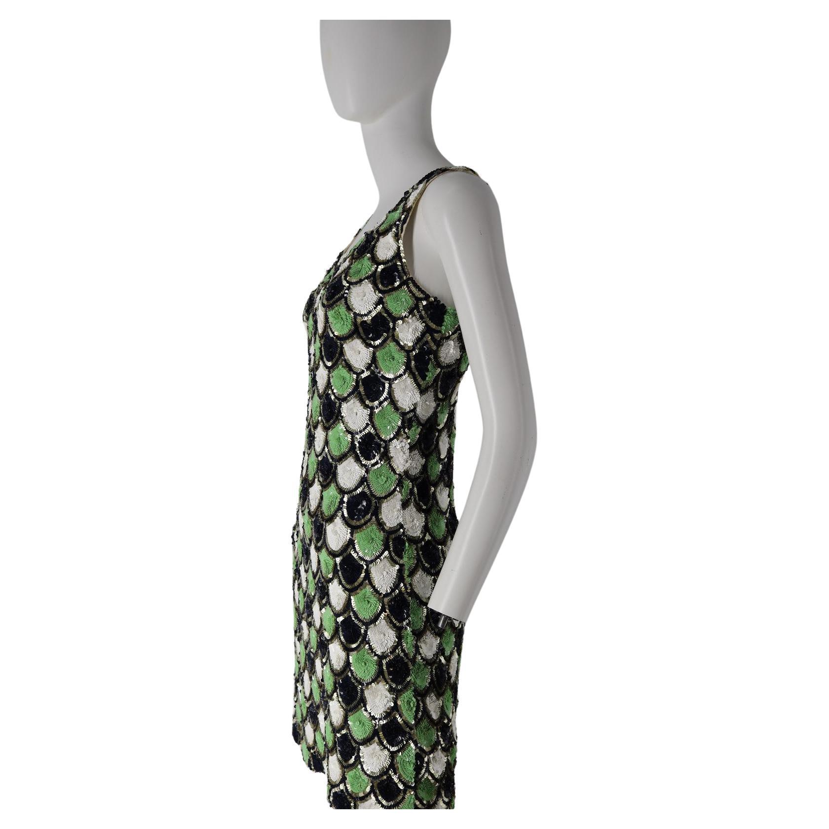 Galliano Green Black And White Dress Sequins