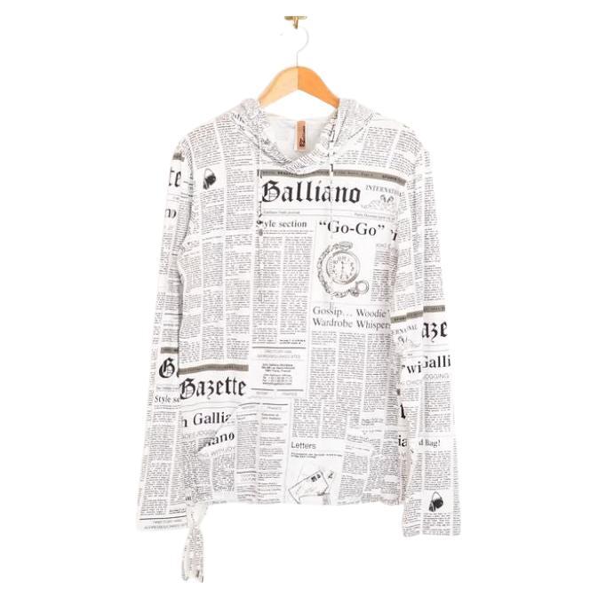 Galliano Newspaper Print Hooded Sweatshirt For Sale