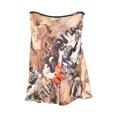 Galliano Newspaper Print Silk Ruffled Skirt