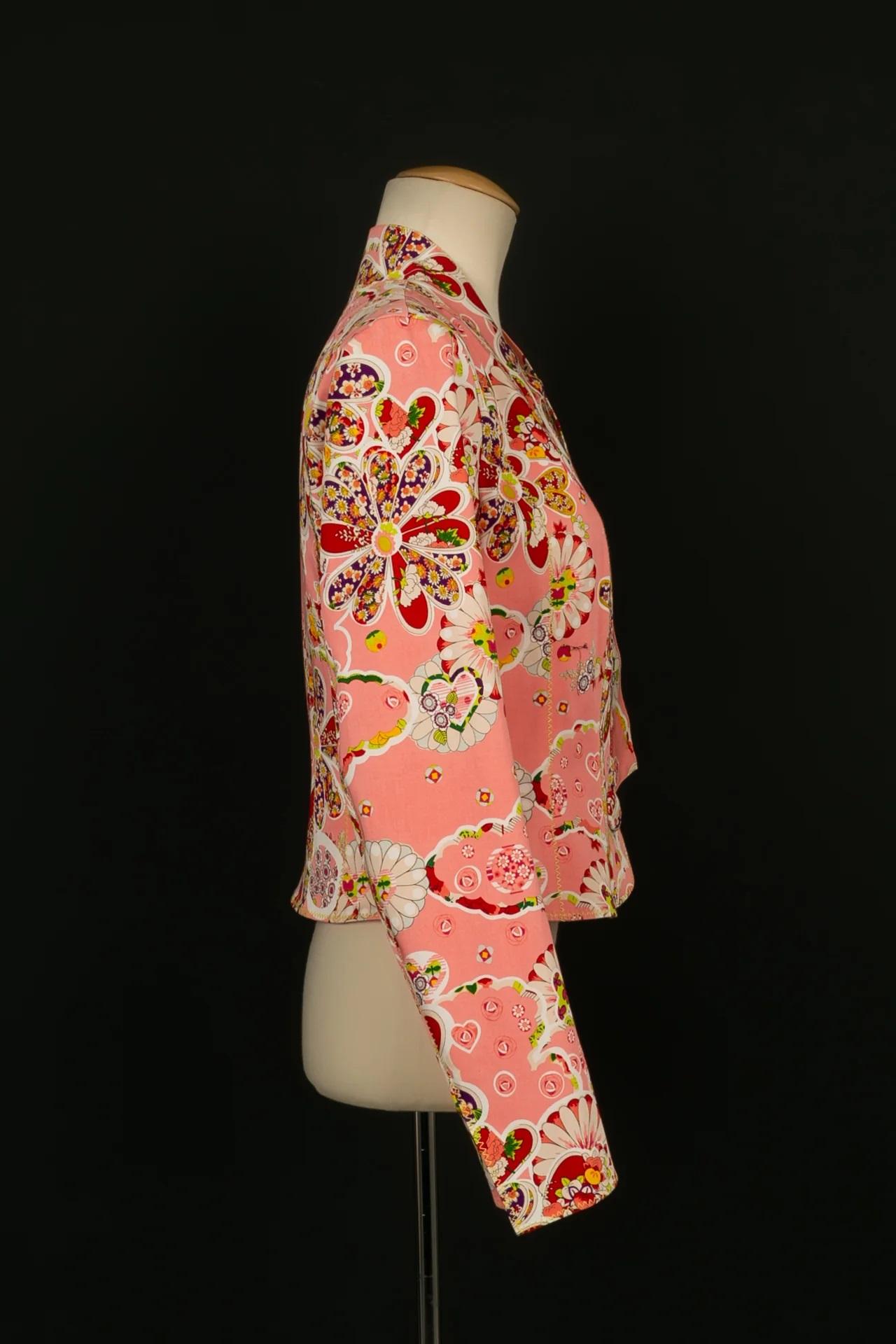 Women's Galliano Pink Cotton Jacket Printed with Flowers For Sale