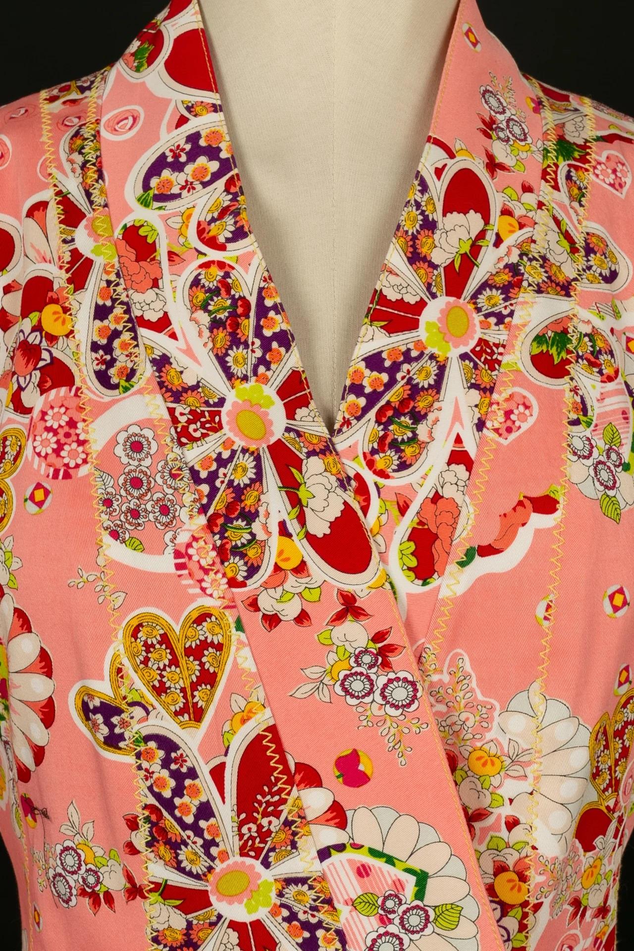Galliano Pink Cotton Jacket Printed with Flowers For Sale 1