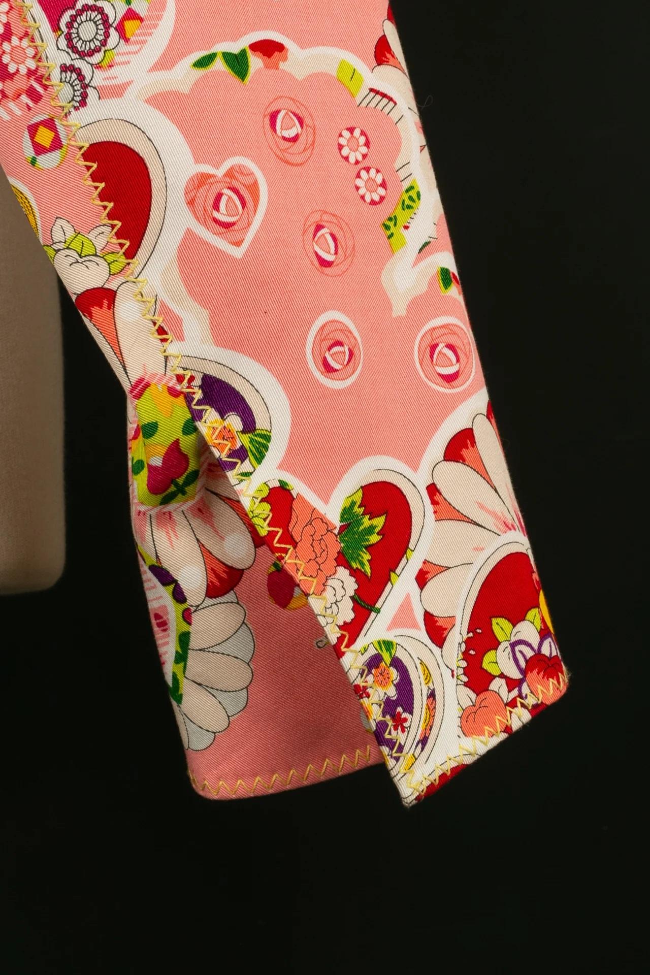 Galliano - Veste en coton rose imprimée de fleurs en vente 2