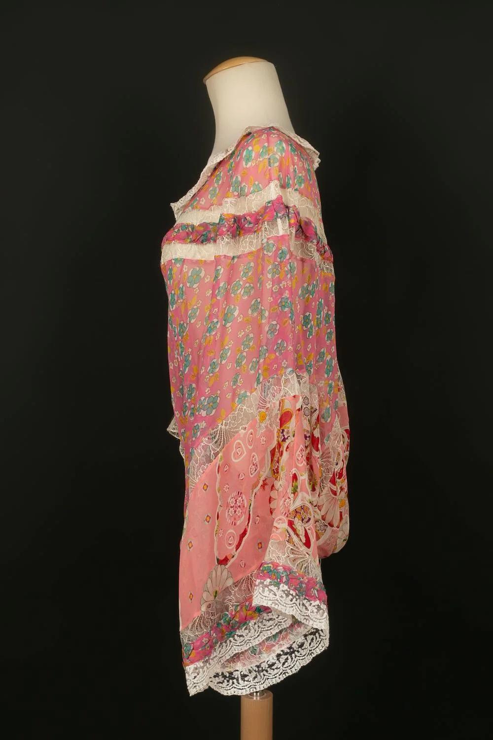 Galliano Pink Top in Chiffon and Lace in Shades of Pink In Excellent Condition In SAINT-OUEN-SUR-SEINE, FR