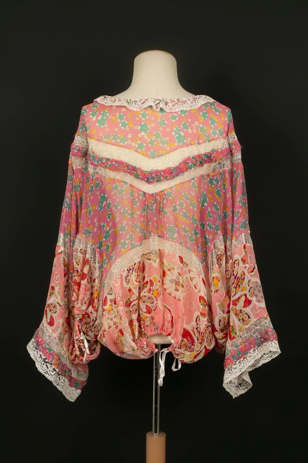 Galliano Pink Top in Chiffon and Lace in Shades of Pink 1