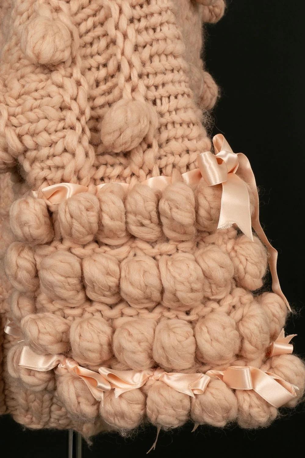 Galliano Pink Wool Sweater with Pompoms and Ribbons 2