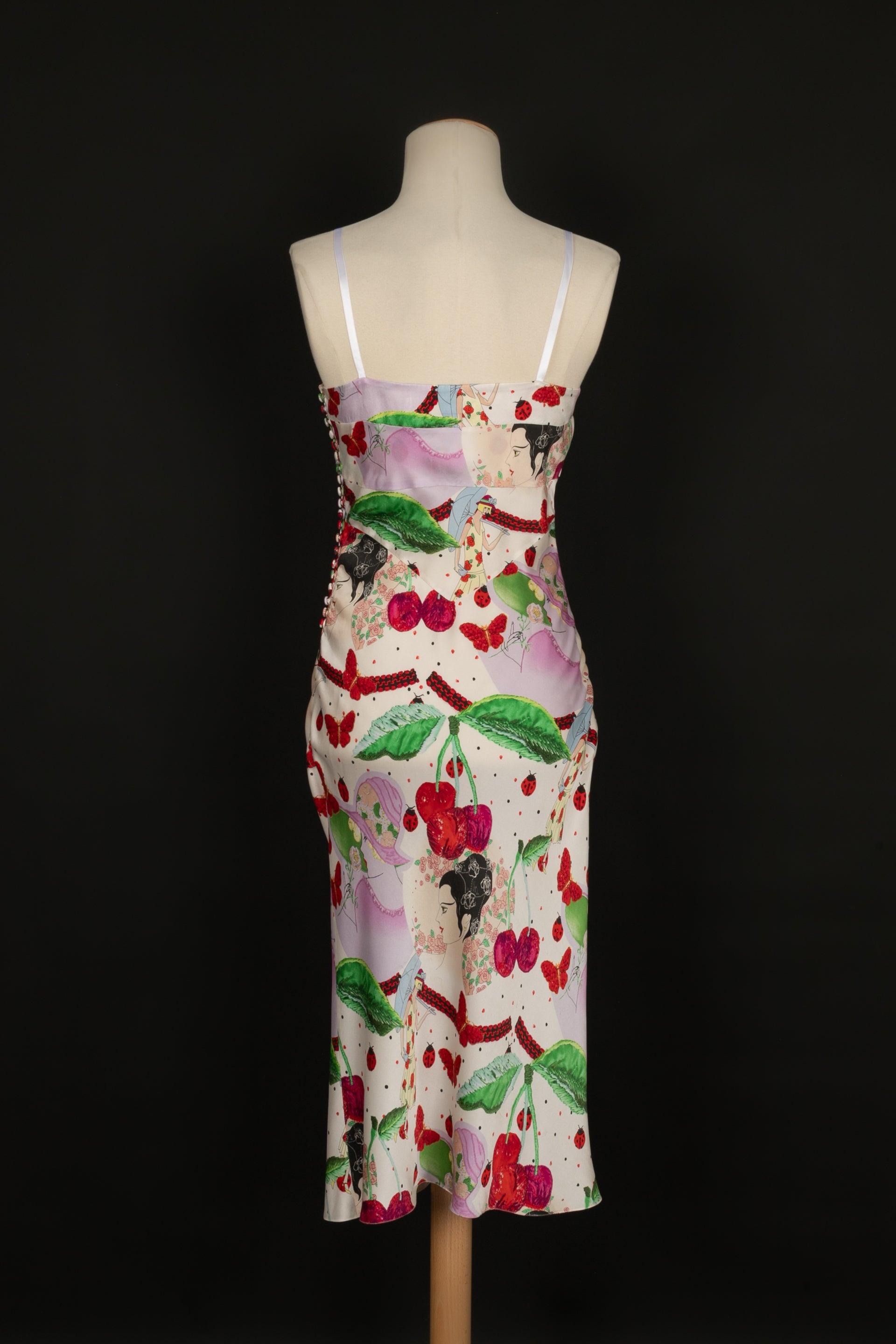 Brown Galliano Silk Mid-Length Printed Dress