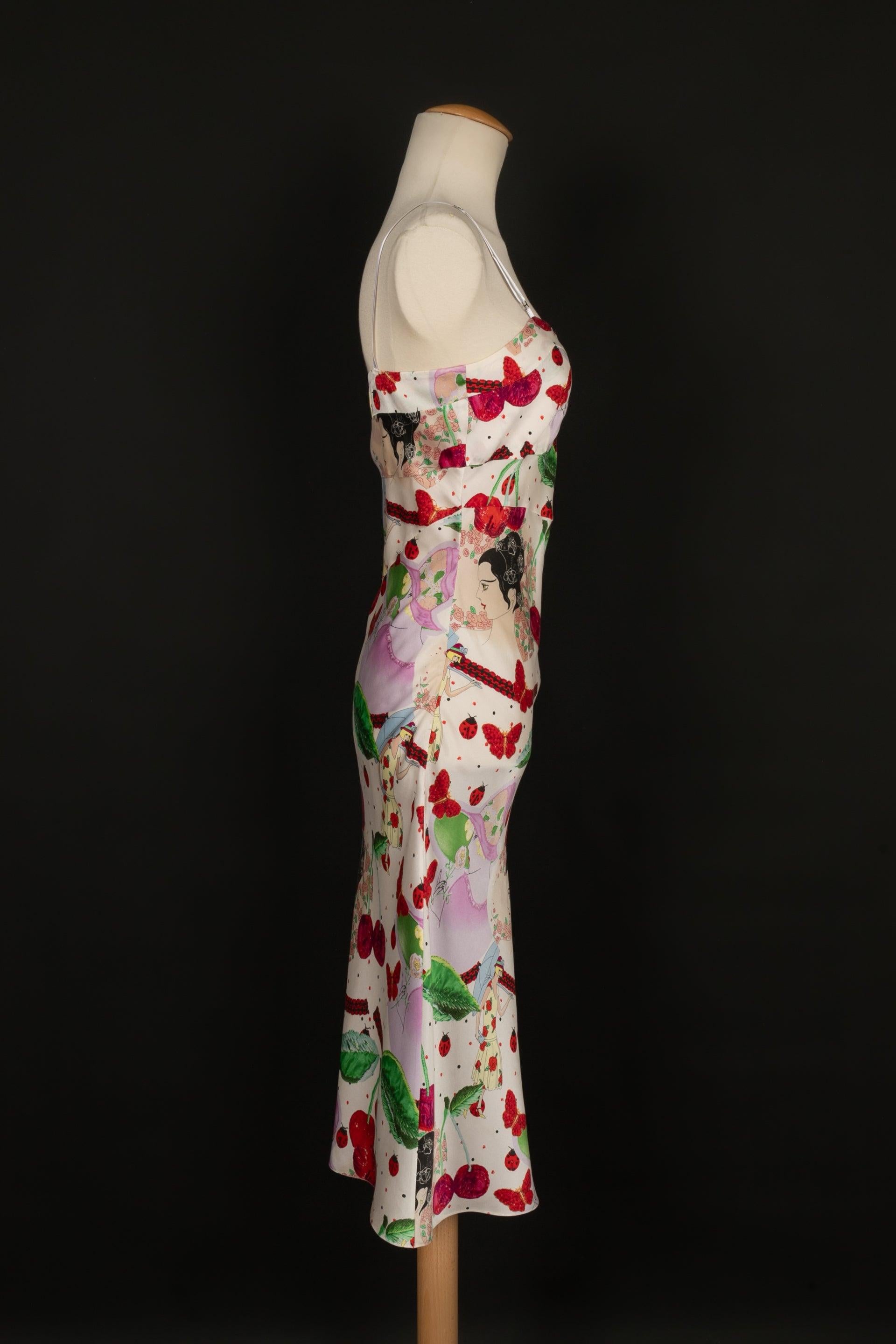 Galliano Silk Mid-Length Printed Dress In Excellent Condition For Sale In SAINT-OUEN-SUR-SEINE, FR
