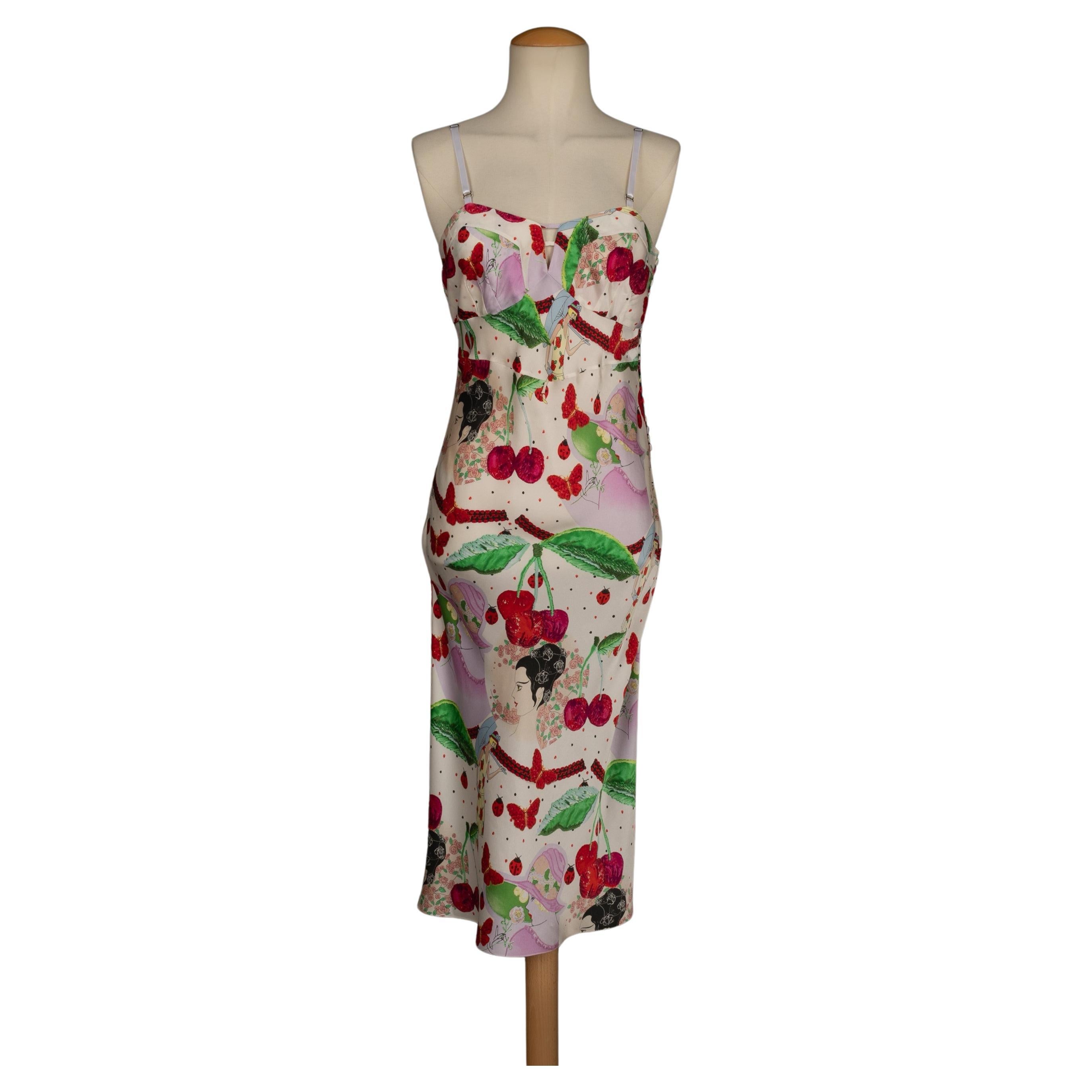 Galliano Silk Mid-Length Printed Dress For Sale
