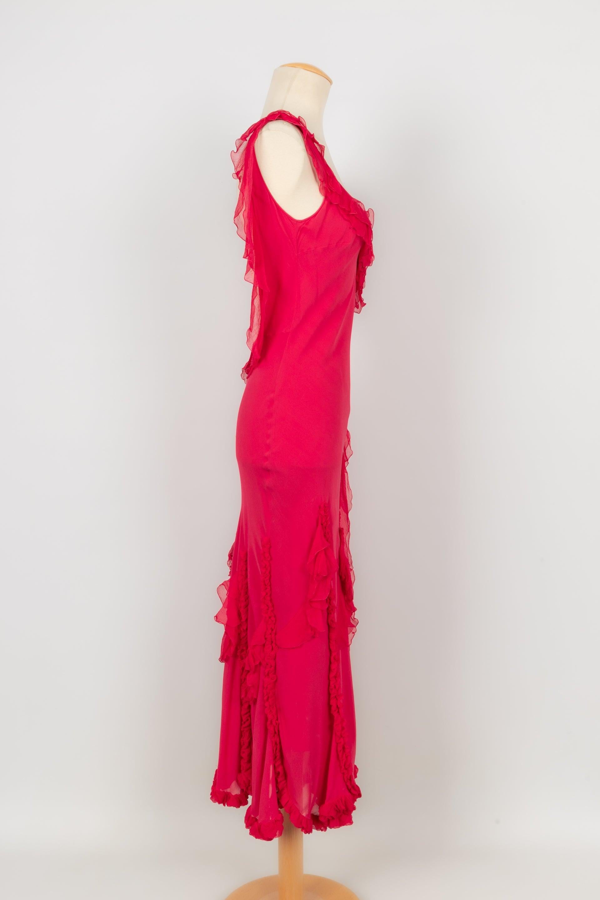 Galliano Silk Muslin and Silk Long Dress in Pink Tones In Excellent Condition For Sale In SAINT-OUEN-SUR-SEINE, FR