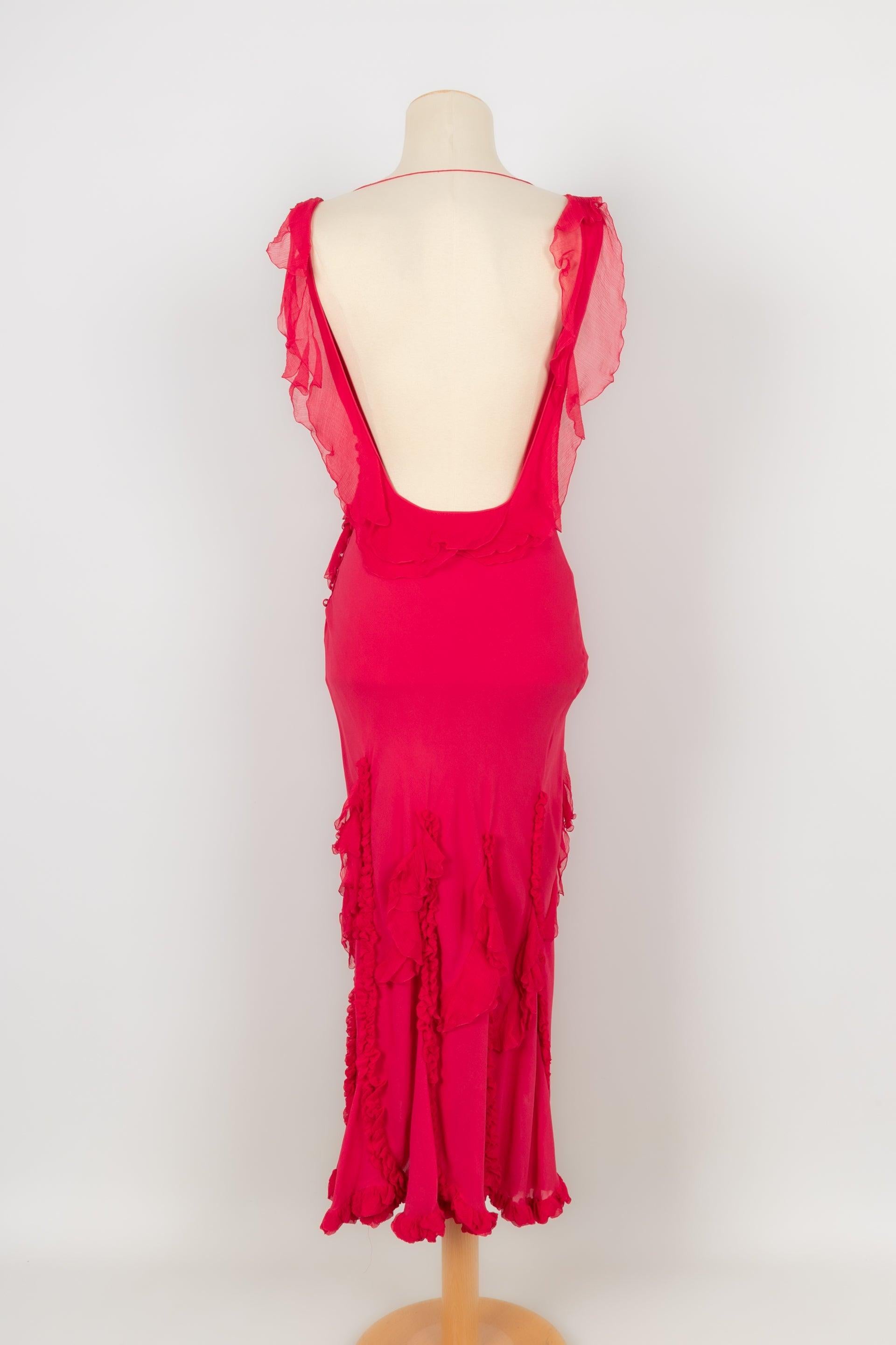 Women's Galliano Silk Muslin and Silk Long Dress in Pink Tones