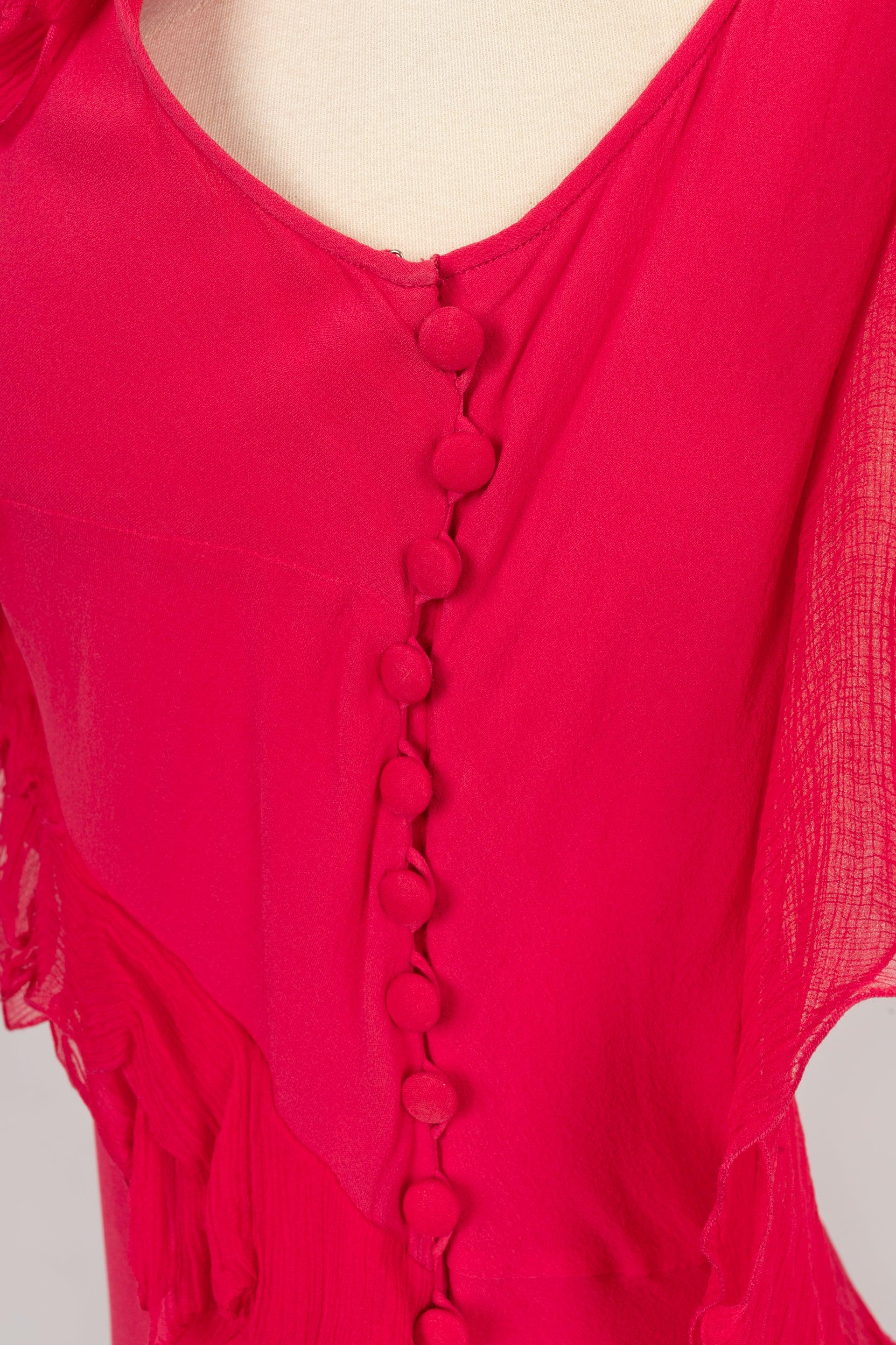 Galliano Silk Muslin and Silk Long Dress in Pink Tones 2