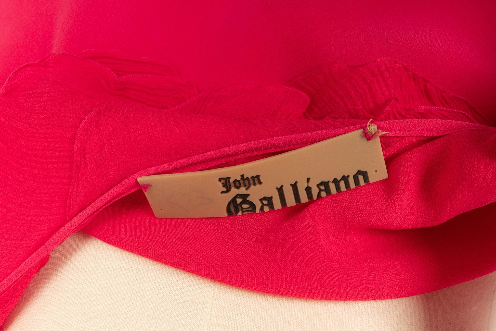 Galliano Silk Muslin and Silk Long Dress in Pink Tones For Sale 3